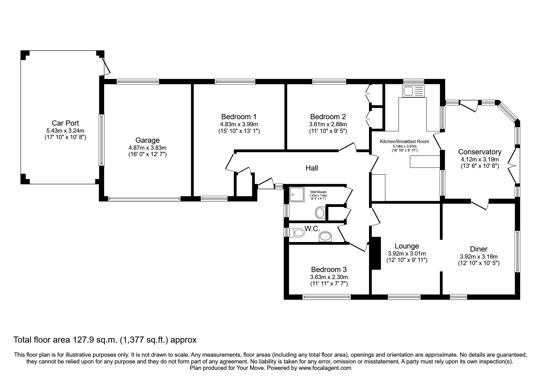 Floorplan of 1 bedroom  Bungalow to rent, Primrose Gardens, Marys Well, Redruth, TR16