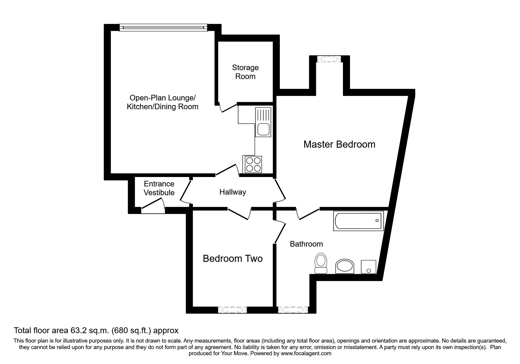 Floorplan of 2 bedroom  Flat to rent, Commercial Street, Camborne, Cornwall, TR14