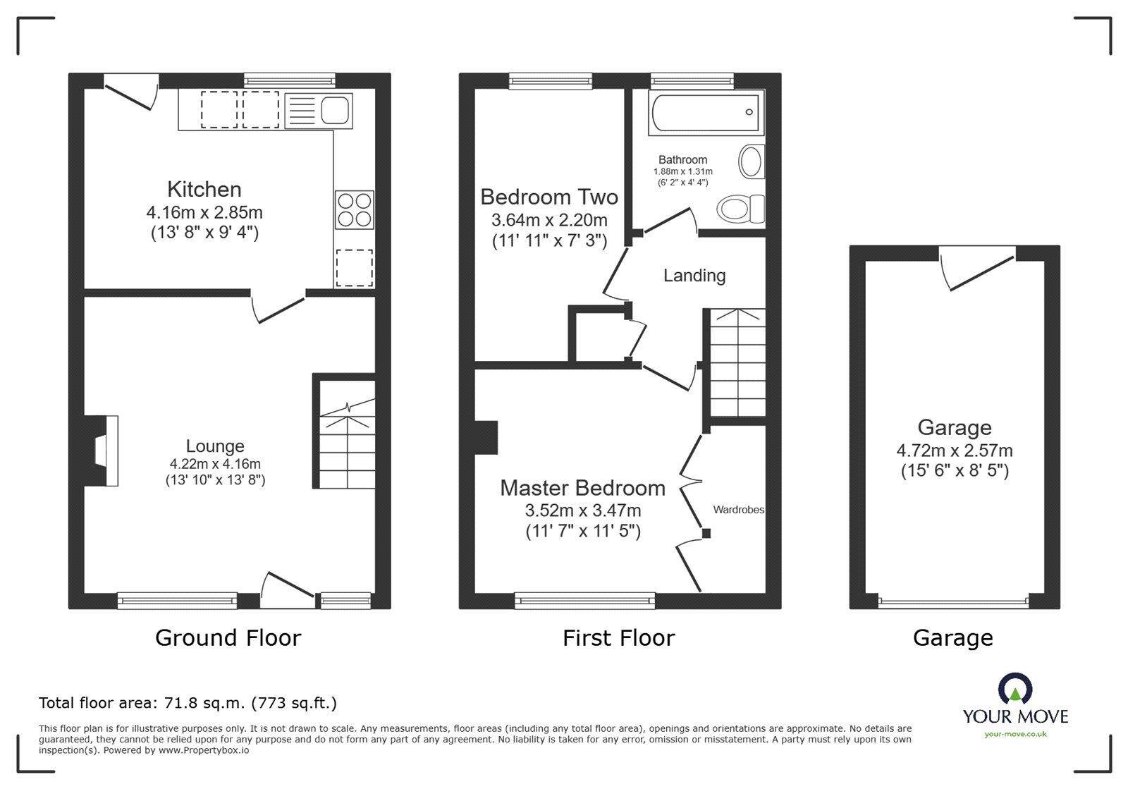 Floorplan of 2 bedroom Mid Terrace House for sale, Rosemellin, Camborne, Cornwall, TR14