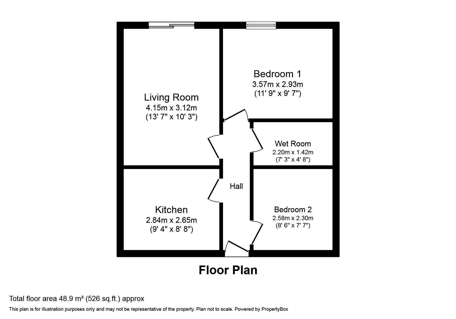 Floorplan of 2 bedroom End Terrace Bungalow to rent, Sparry Lane, Carharrack, Cornwall, TR16