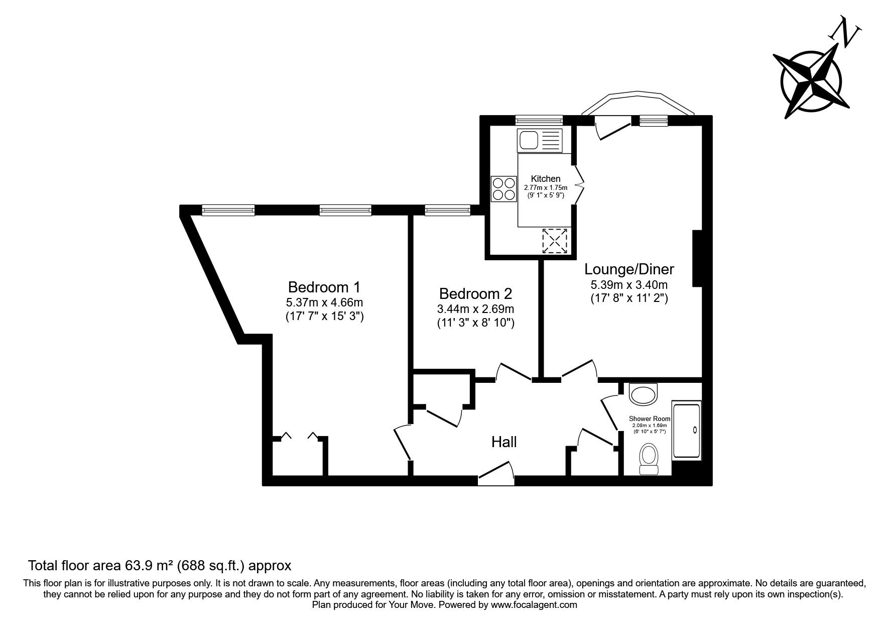 Floorplan of 2 bedroom  Flat for sale, Trevithick Road, Camborne, Cornwall, TR14