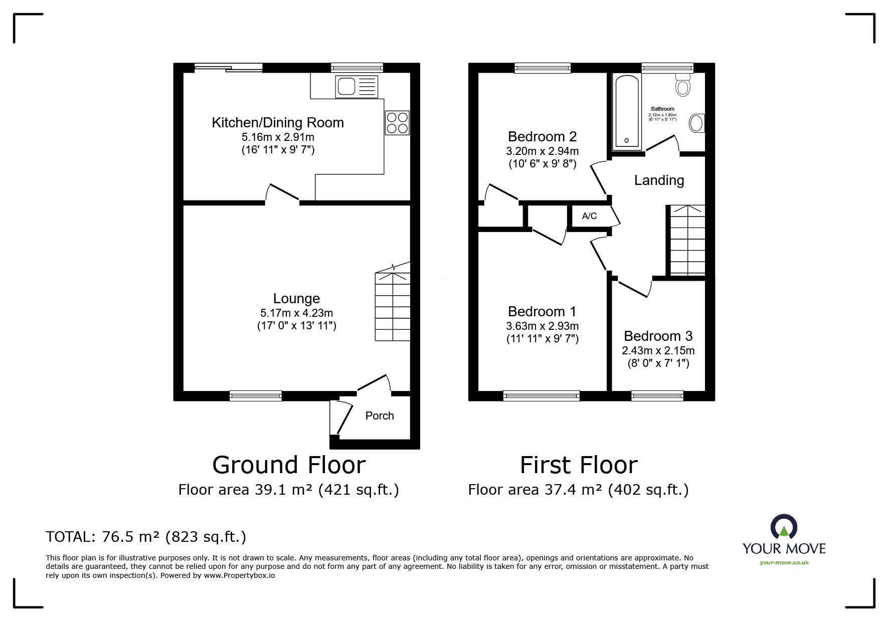 Floorplan of 3 bedroom Mid Terrace House for sale, Reswythen Walk, Tolvaddon, Cornwall, TR14
