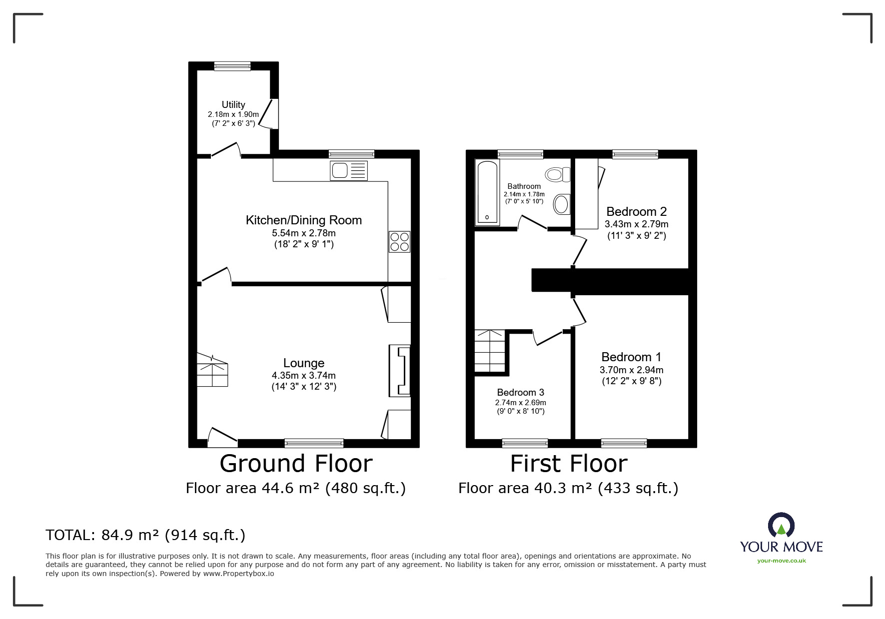 Floorplan of 3 bedroom Mid Terrace House for sale, Victoria Street, Camborne, Cornwall, TR14