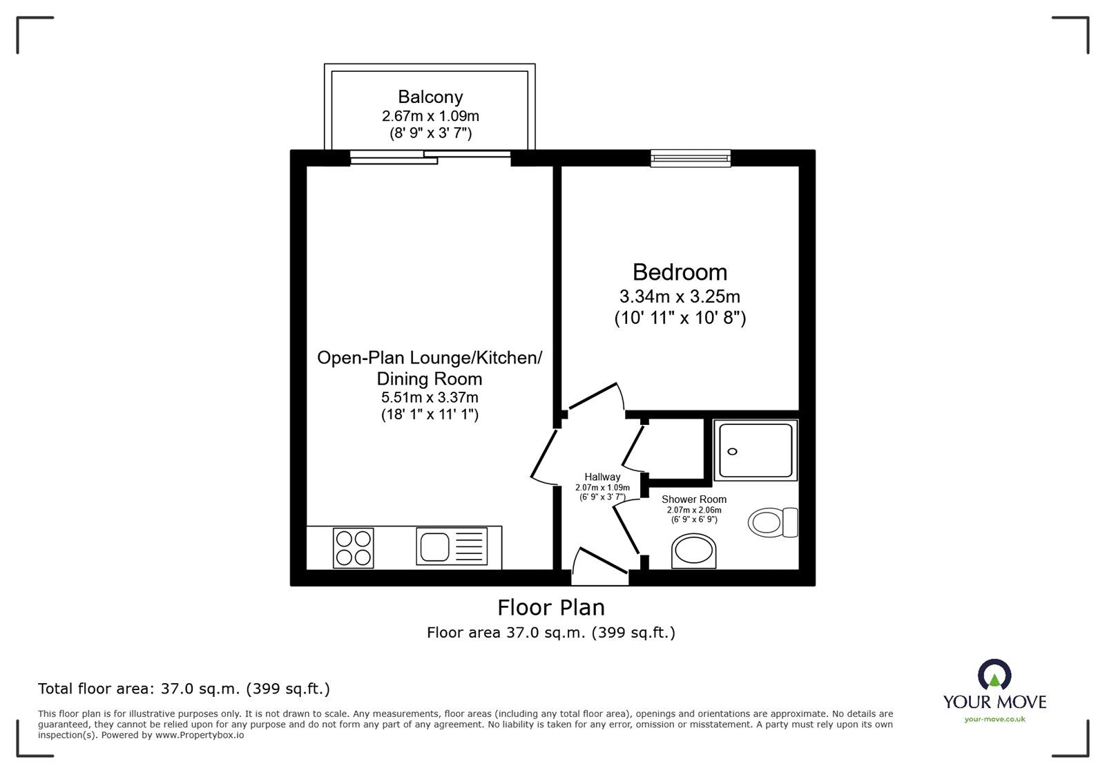 Floorplan of 1 bedroom  Flat for sale, Vyvyans Court, Tuckingmill, Cornwall, TR14