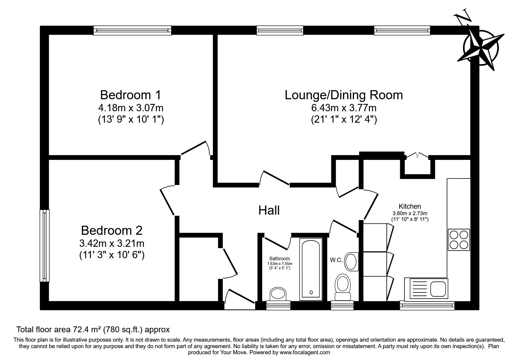 Floorplan of 2 bedroom  Flat for sale, Pengegon Parc, Camborne, Cornwall, TR14