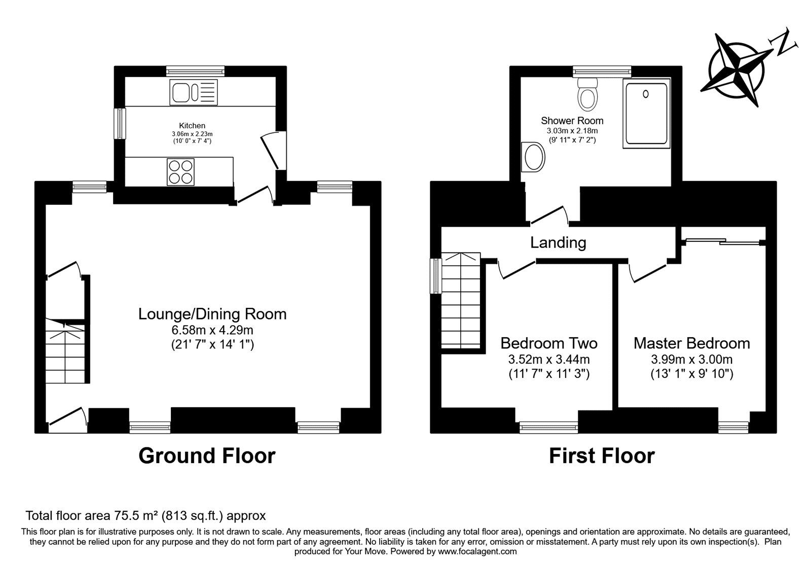 Floorplan of 2 bedroom Semi Detached House for sale, Falmouth Road, Redruth, Cornwall, TR15
