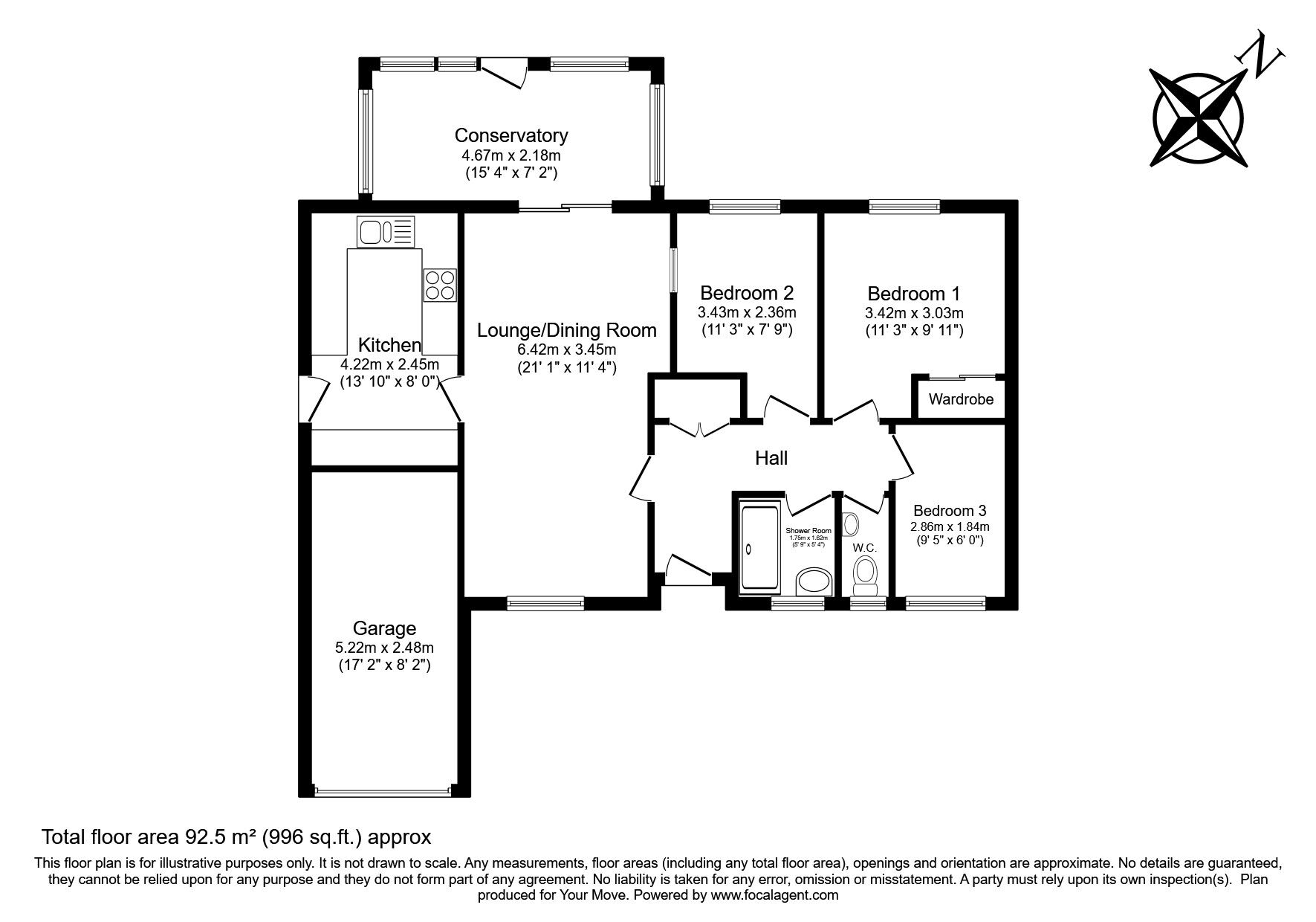 Floorplan of 3 bedroom Detached Bungalow for sale, Meadow Drive, Camborne, Cornwall, TR14