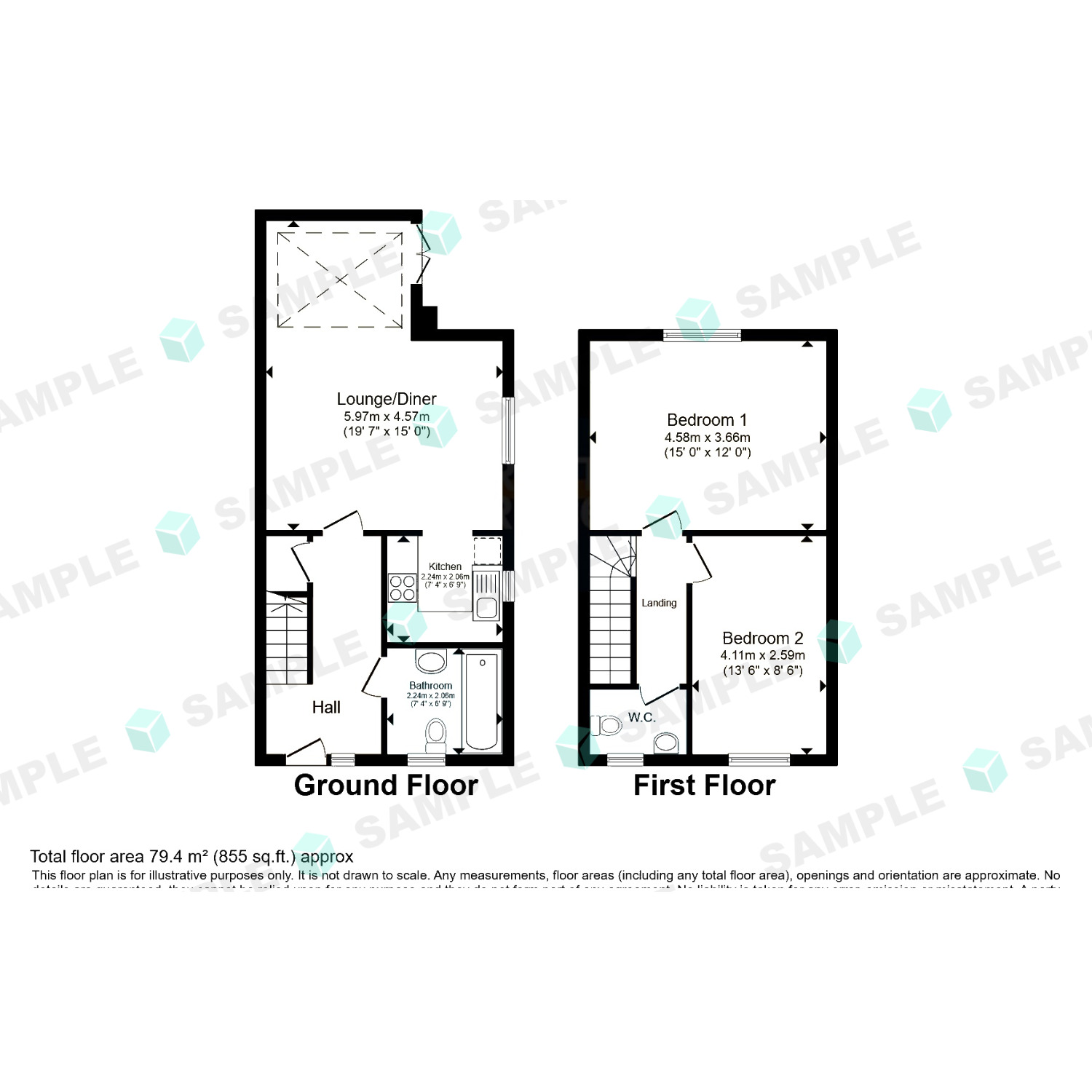 Floorplan of 2 bedroom Semi Detached House for sale, Trevu Road, Camborne, Cornwall, TR14