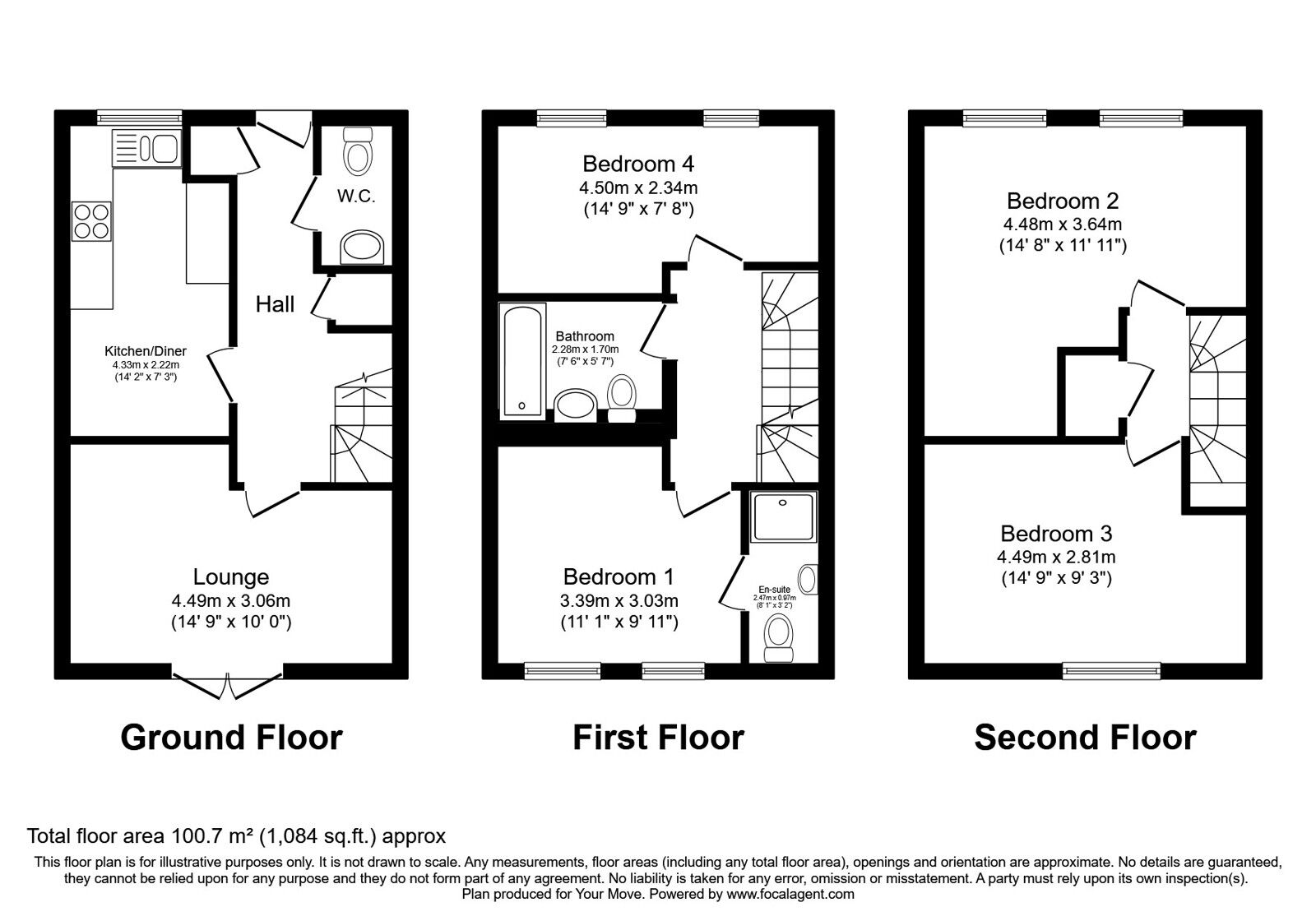 Floorplan of 4 bedroom Mid Terrace House for sale, Kerrier Way, Camborne, Cornwall, TR14