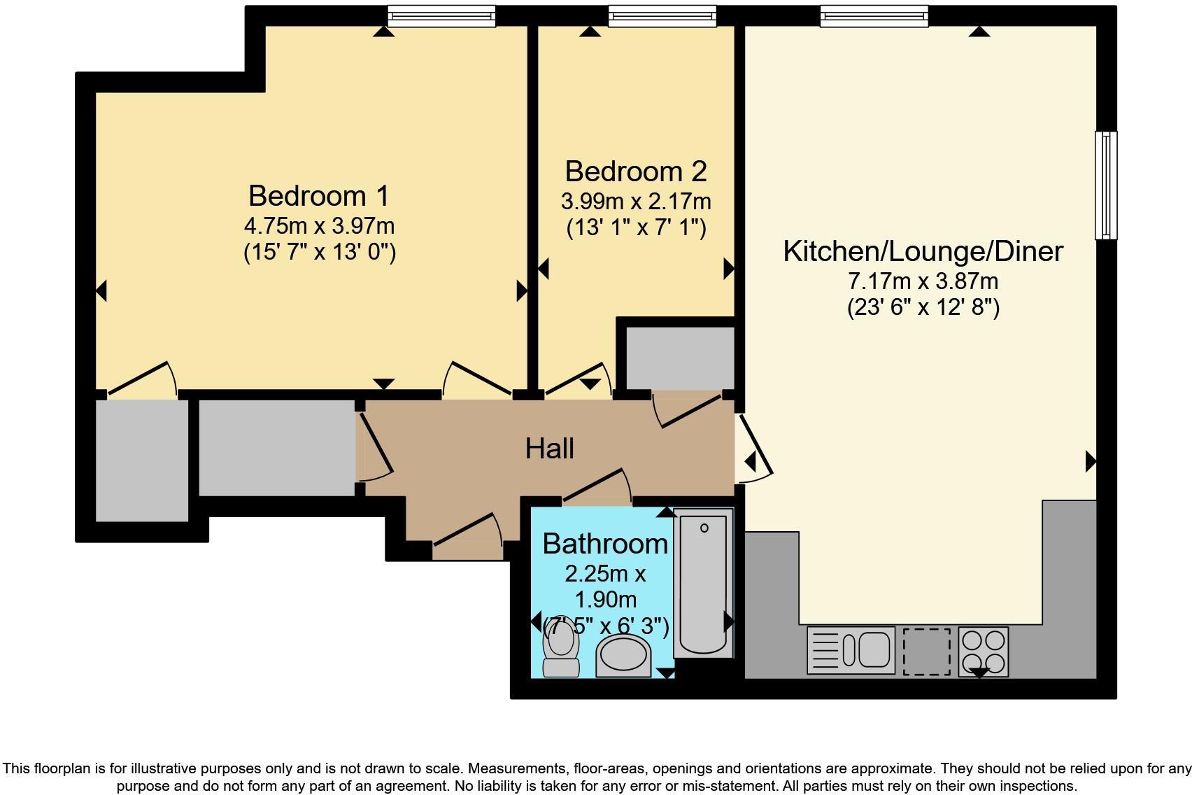Floorplan of 2 bedroom  Flat to rent, Brunel Court, Truro, Cornwall, TR1