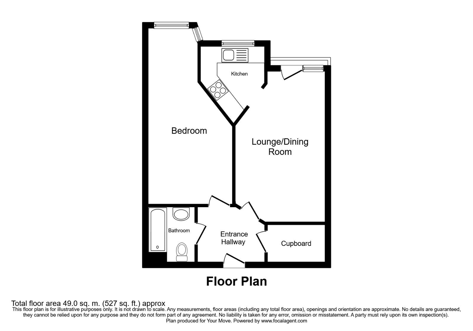 Floorplan of 1 bedroom  Flat for sale, Holmans Court, Trevithick Road, Cornwall, TR14