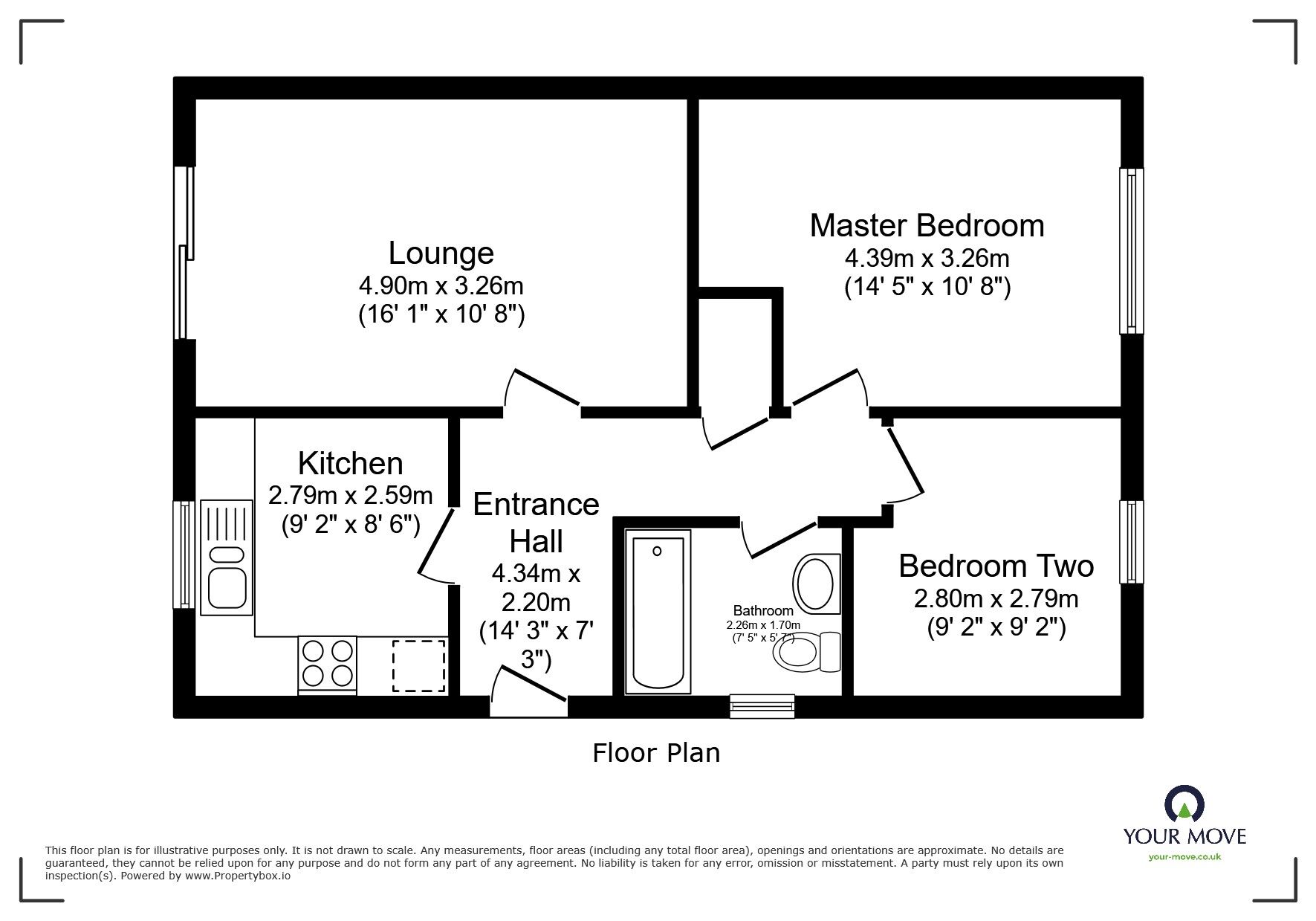 Floorplan of 2 bedroom Semi Detached Bungalow for sale, Park Road, Redruth, Cornwall, TR15