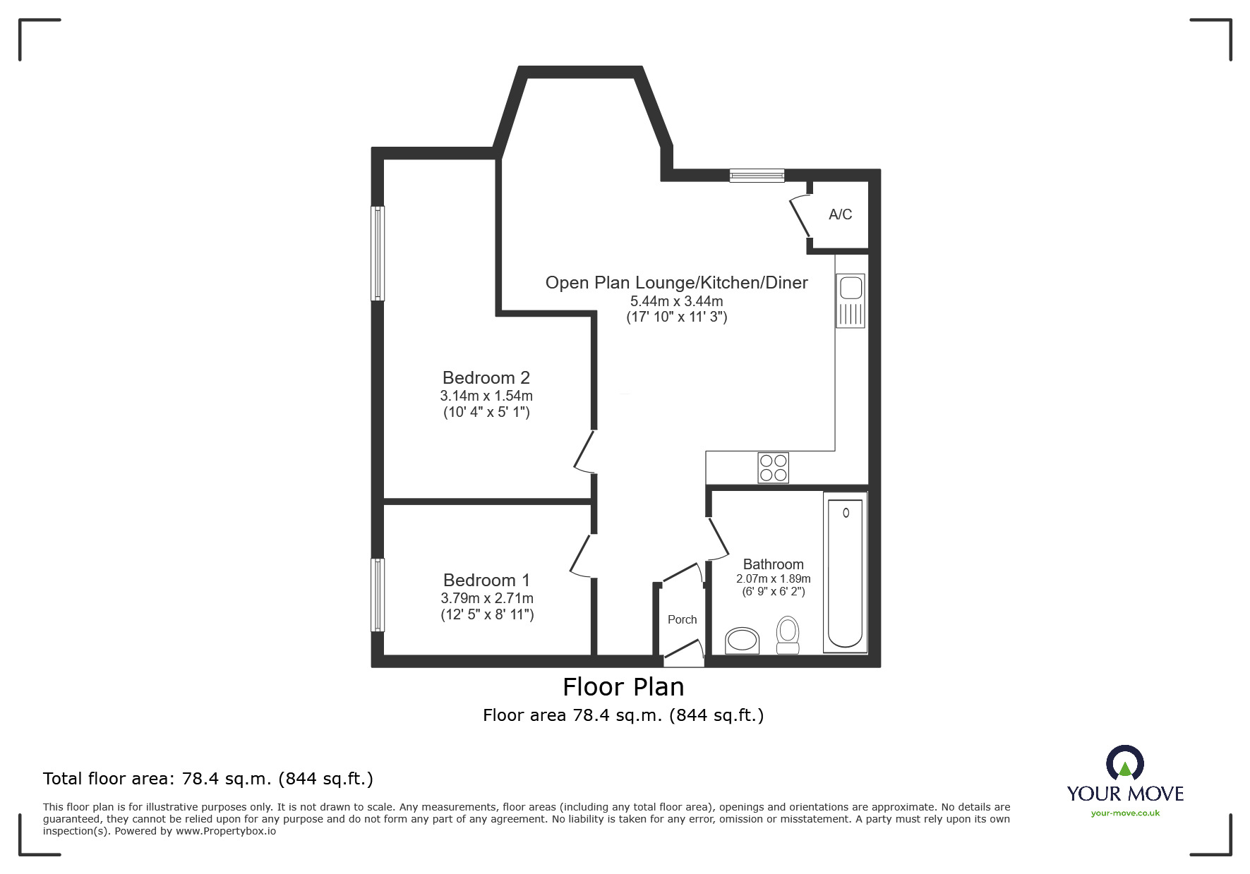 Floorplan of 2 bedroom  Flat for sale, Trevu Road, Camborne, Cornwall, TR14