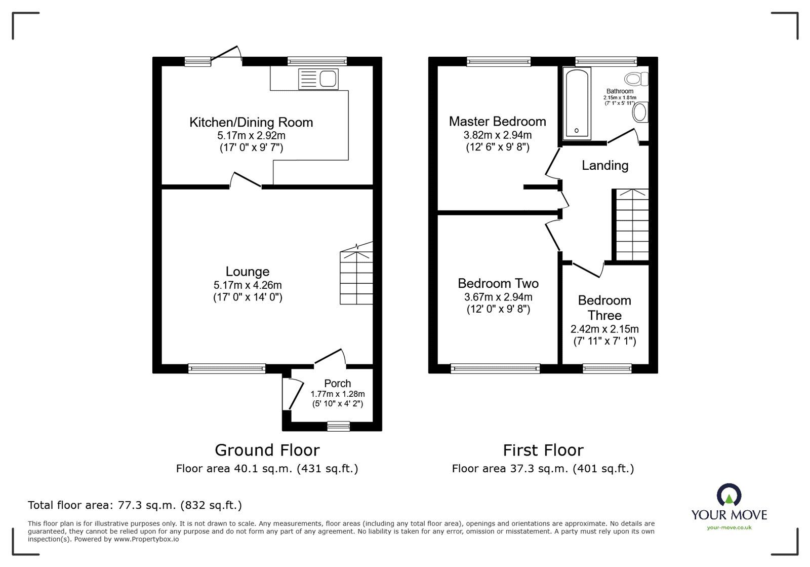 Floorplan of 3 bedroom End Terrace House for sale, Rosemullion Gardens, Tolvaddon, Cornwall, TR14