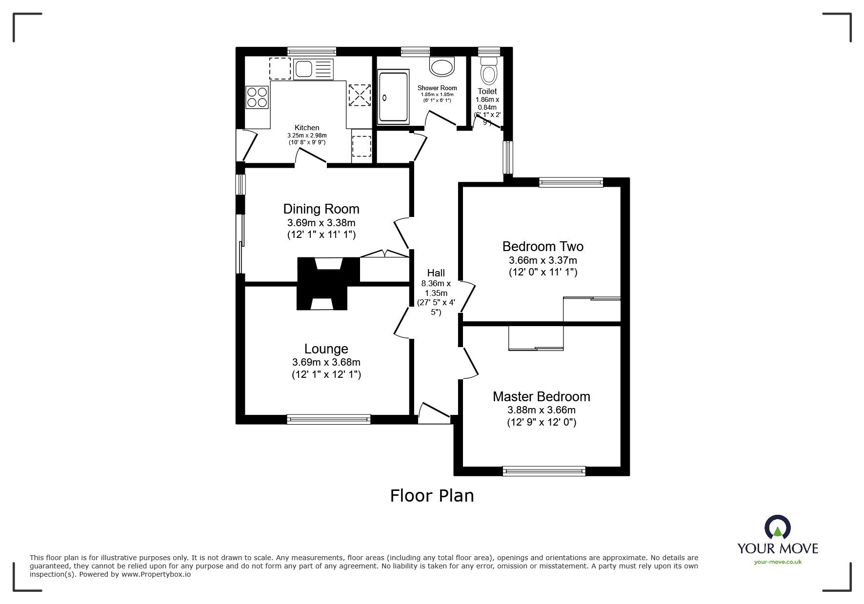 Floorplan of 2 bedroom Detached Bungalow for sale, Reskadinnick Road, Camborne, Cornwall, TR14