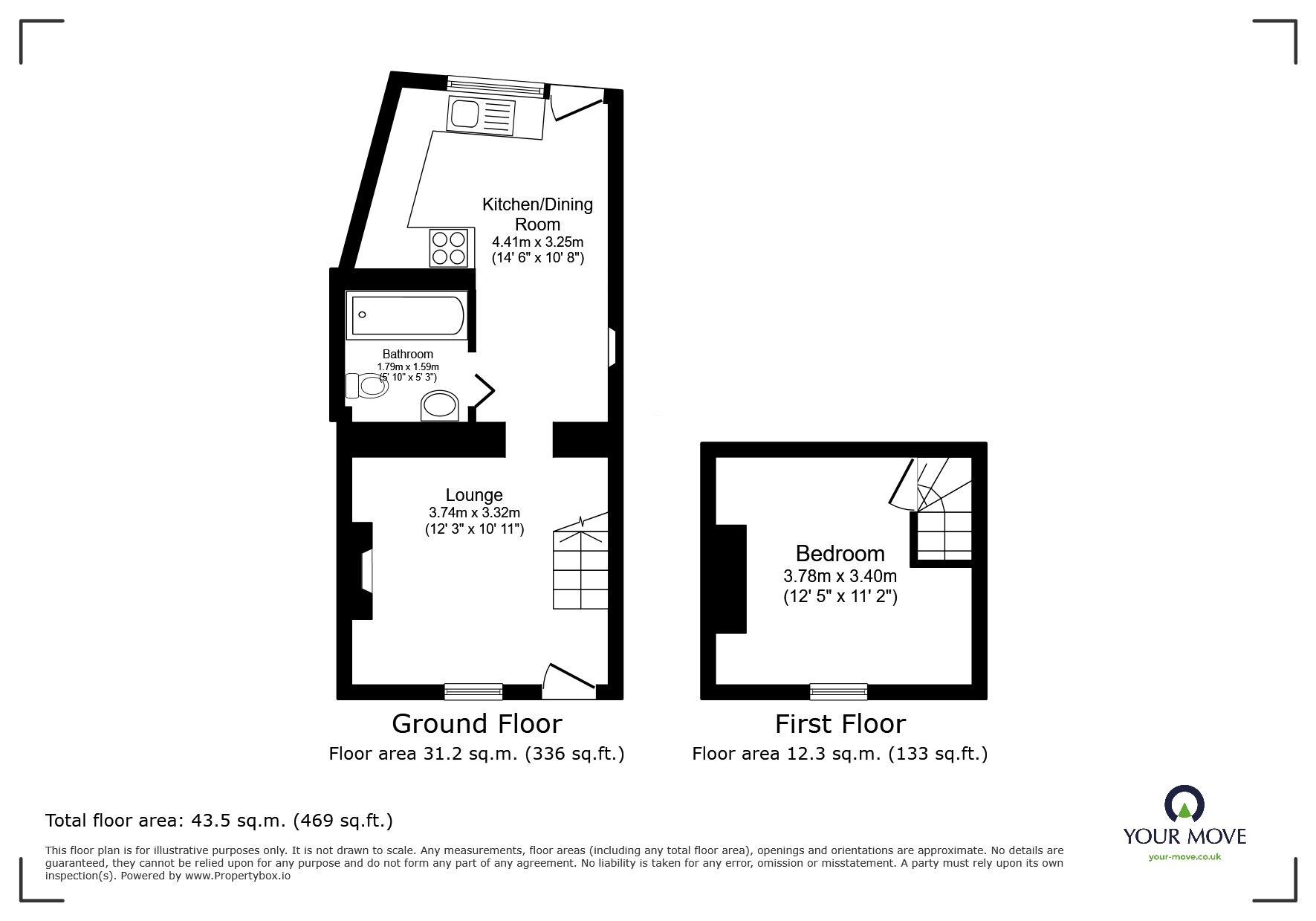 Floorplan of 1 bedroom Mid Terrace House for sale, Prospect Place, Hayle, Cornwall, TR27
