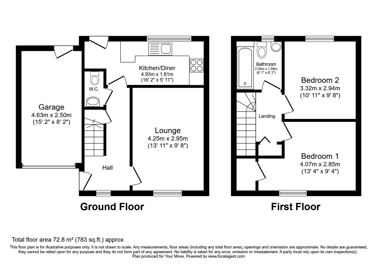 Floorplan of 2 bedroom Semi Detached House for sale, Church Road, Illogan, Cornwall, TR16