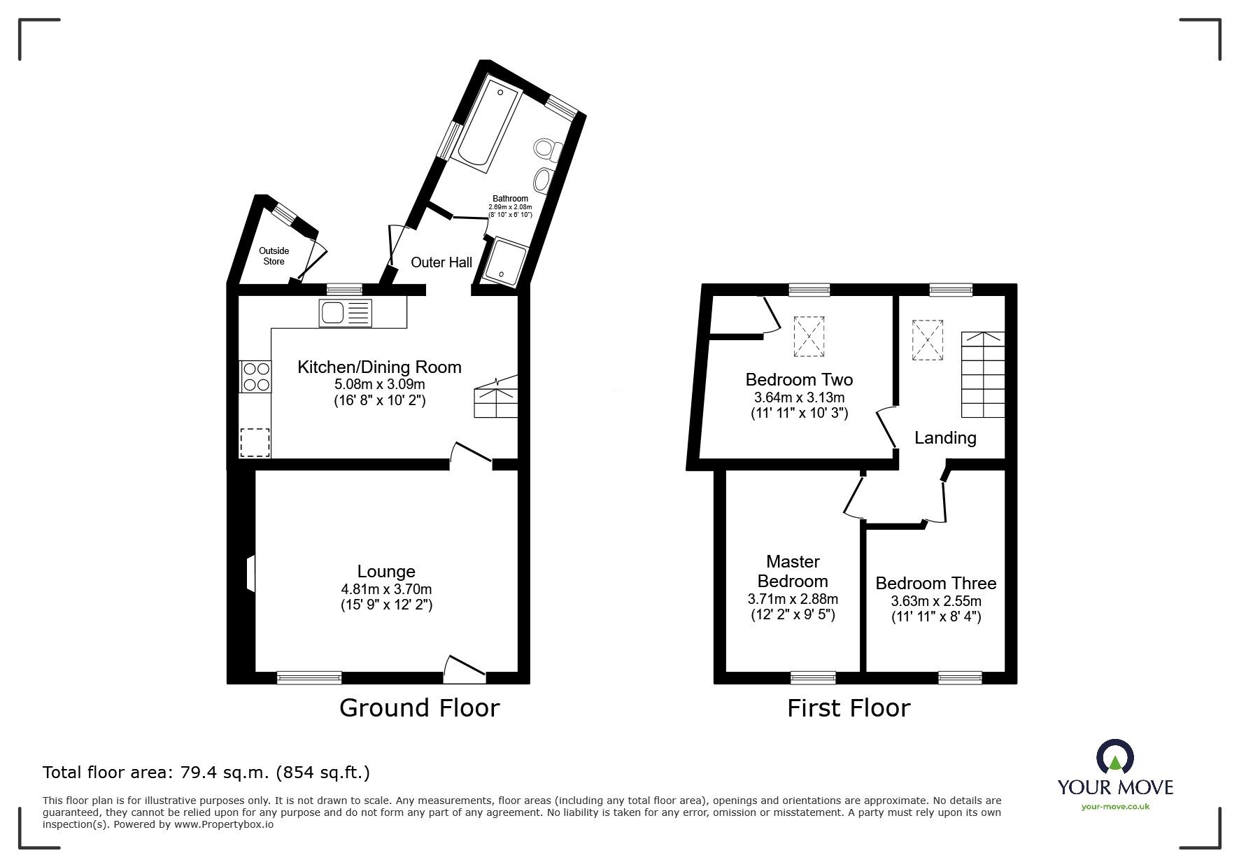 Floorplan of 3 bedroom End Terrace House for sale, Fore Street, Troon, Cornwall, TR14