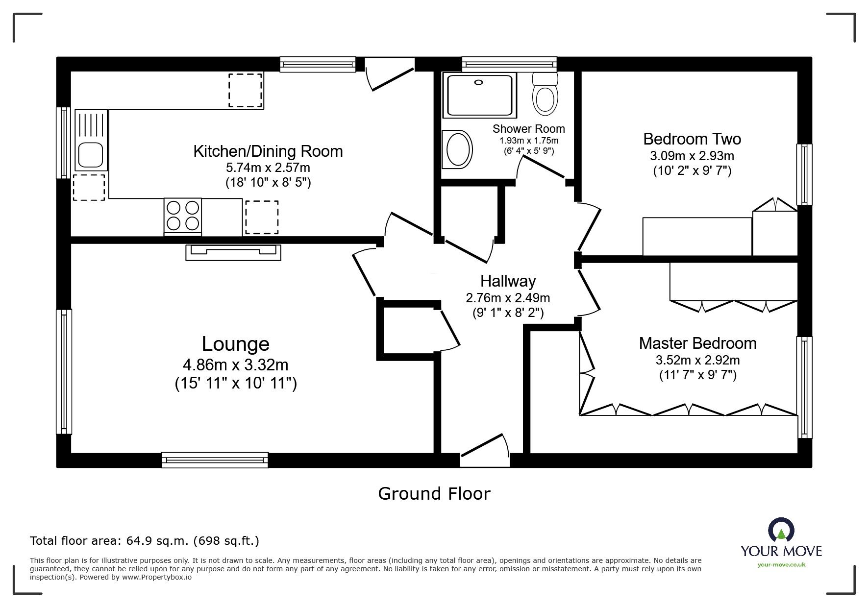 Floorplan of 2 bedroom Detached Property for sale, Enys Redenek, Camborne, Cornwall, TR14