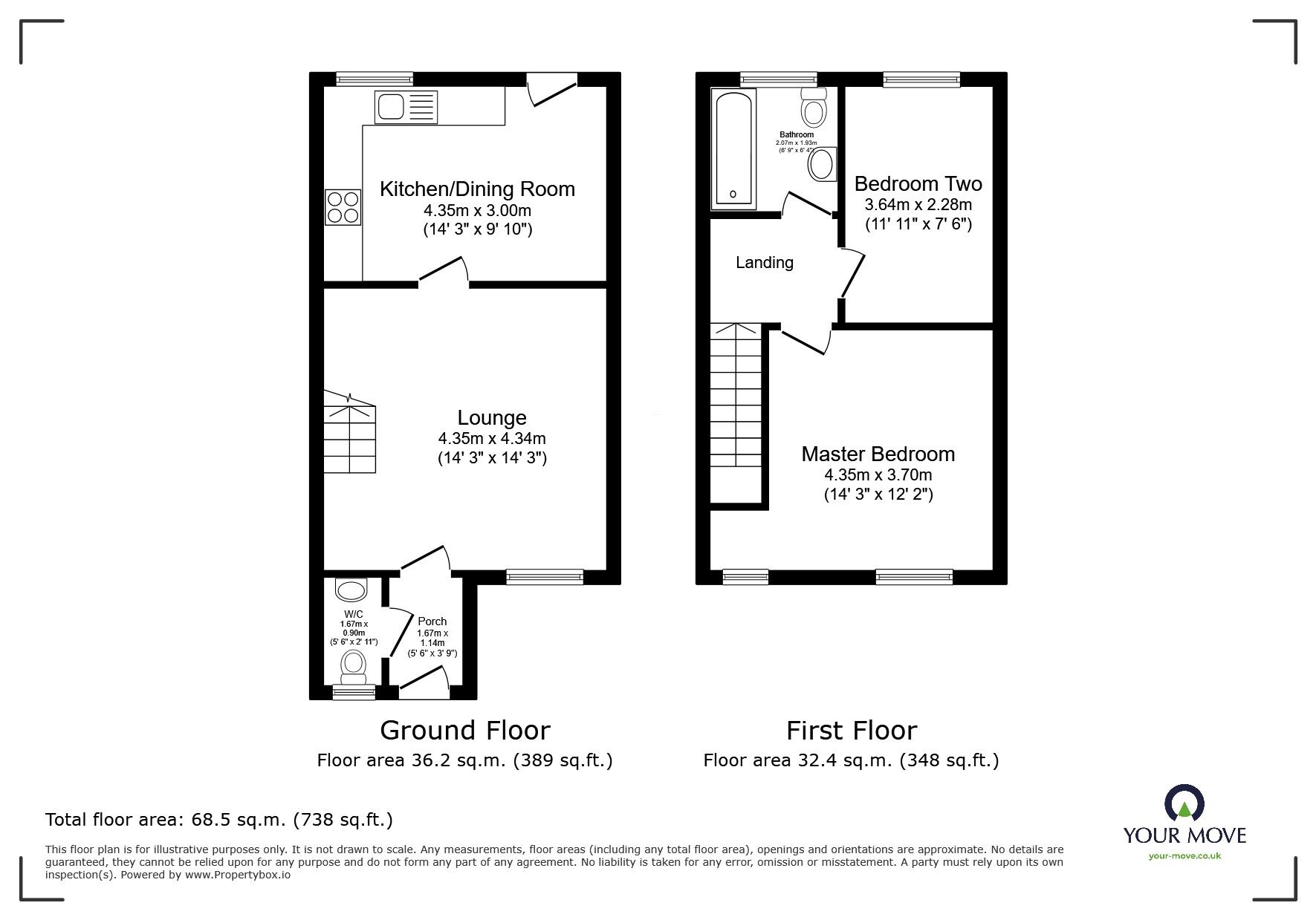 Floorplan of 2 bedroom Mid Terrace House for sale, Stablys Dolcoath, Pengegon, Cornwall, TR14