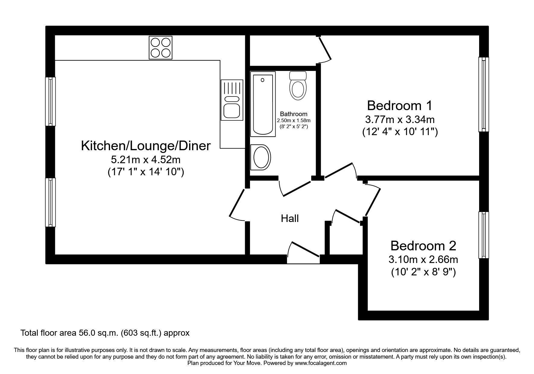 Floorplan of 2 bedroom Flat to rent, Brunel Court, Truro, Cornwall, TR1