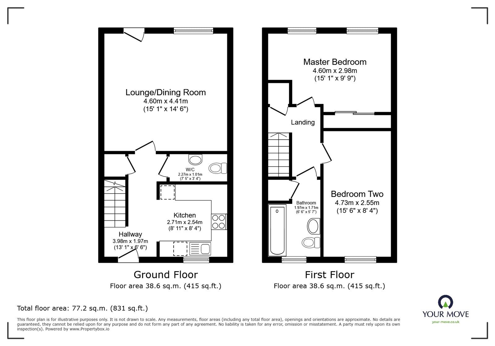 Floorplan of 2 bedroom Mid Terrace House for sale, Stone Way, Pool, Cornwall, TR15