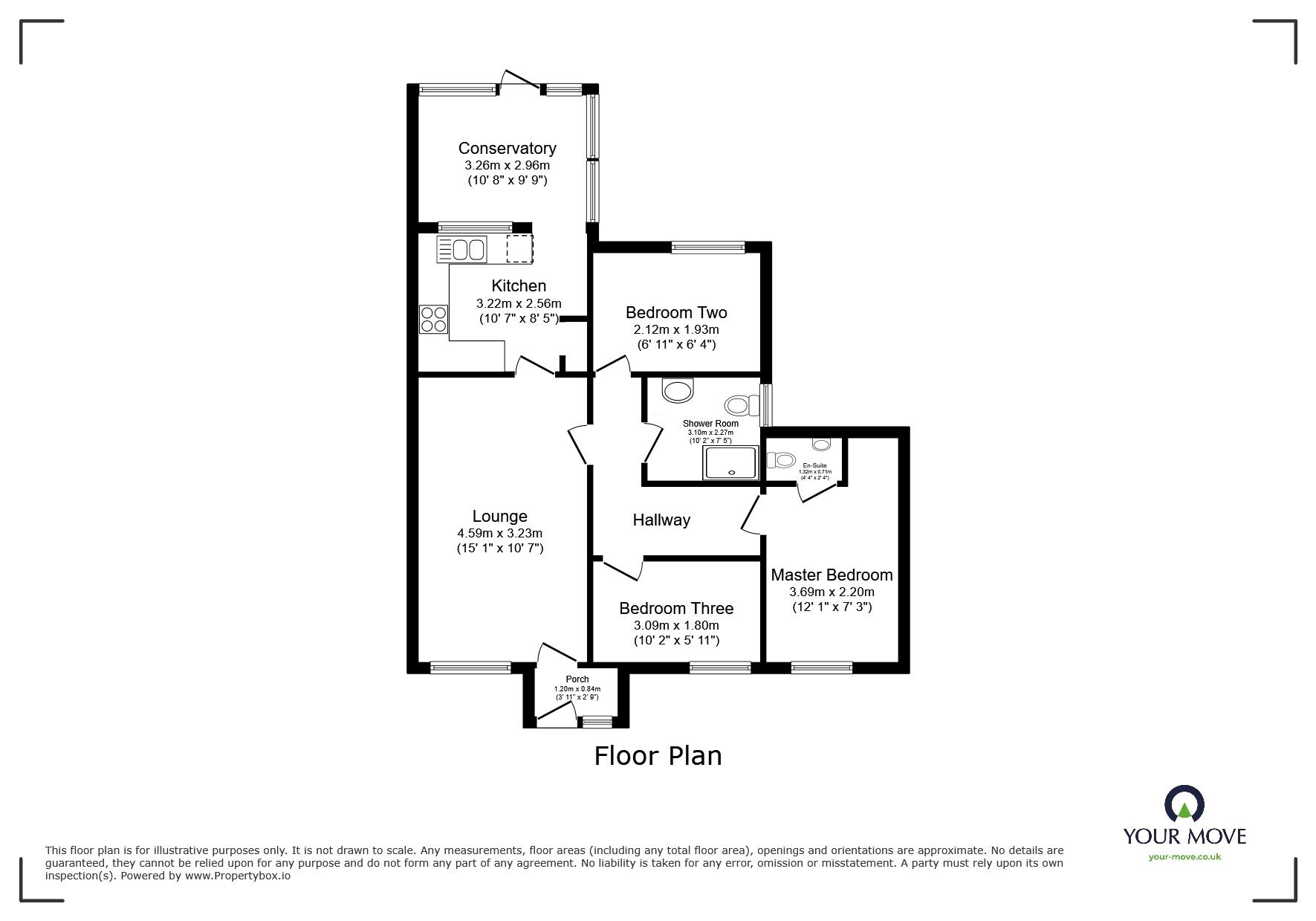 Floorplan of 3 bedroom Semi Detached Bungalow for sale, Trecarrack Road, Pengegon, Cornwall, TR14