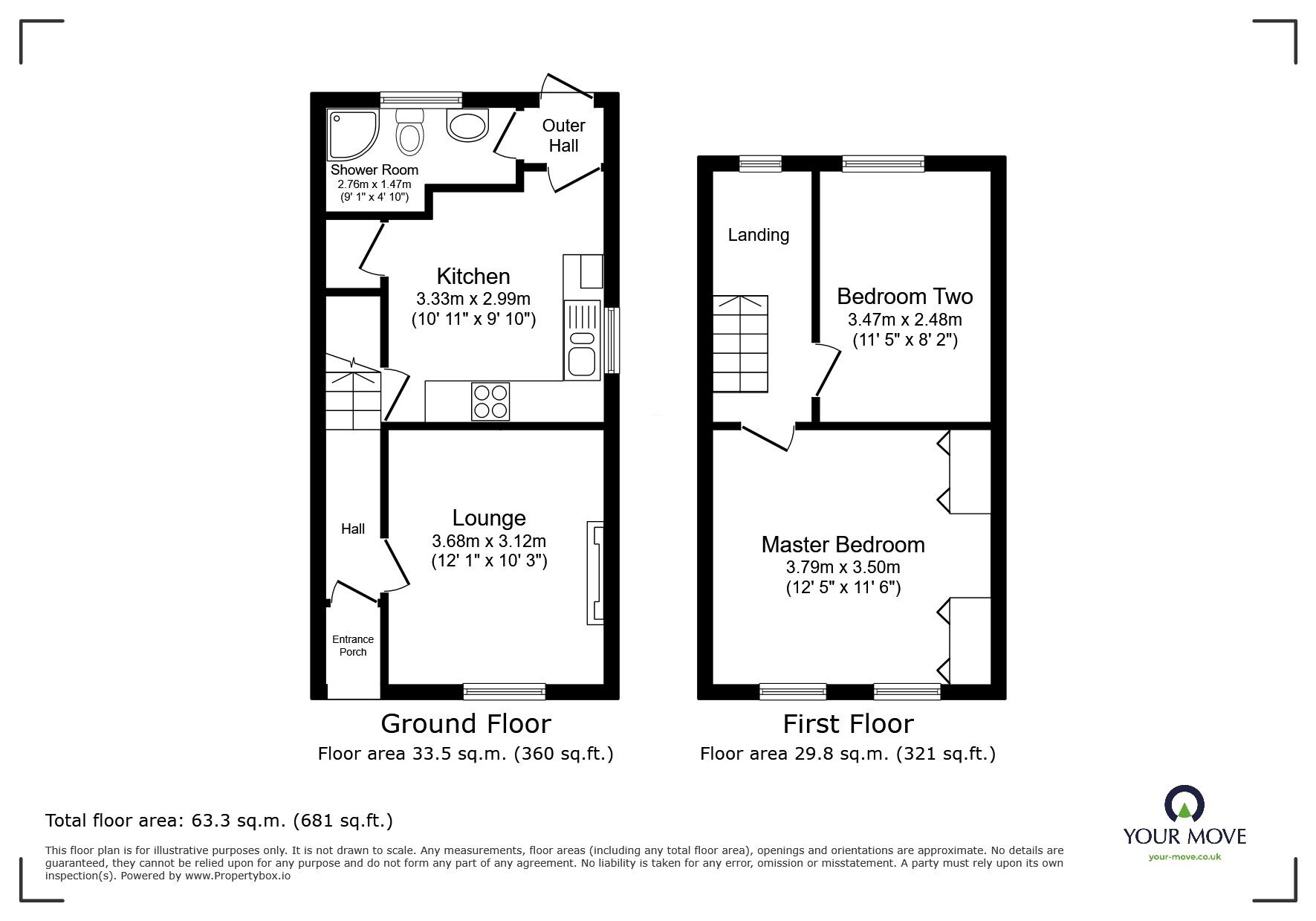 Floorplan of 2 bedroom End Terrace House for sale, North Road, Camborne, Cornwall, TR14