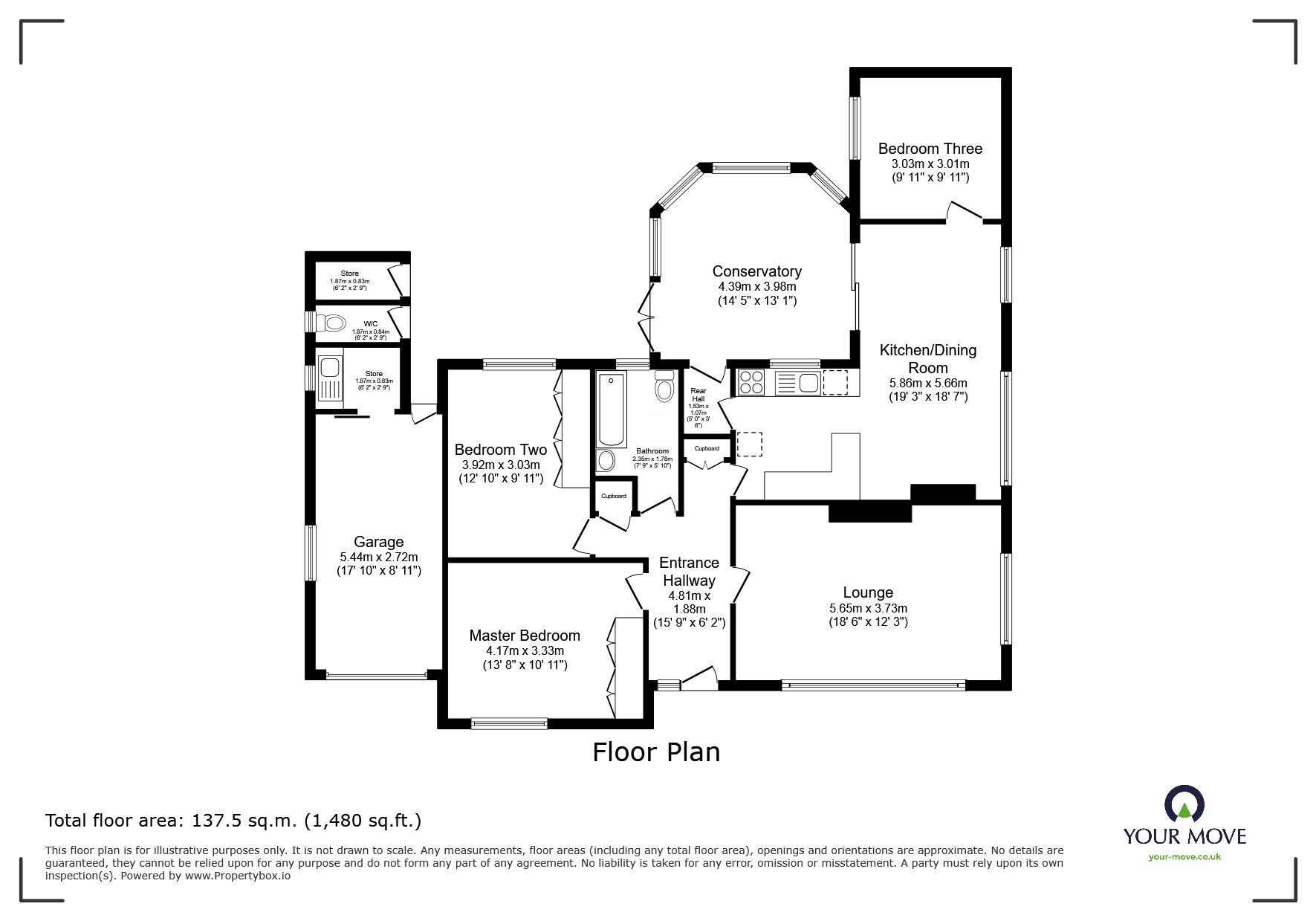 Floorplan of 3 bedroom Detached Bungalow for sale, Gilly Fields, Redruth, Cornwall, TR15
