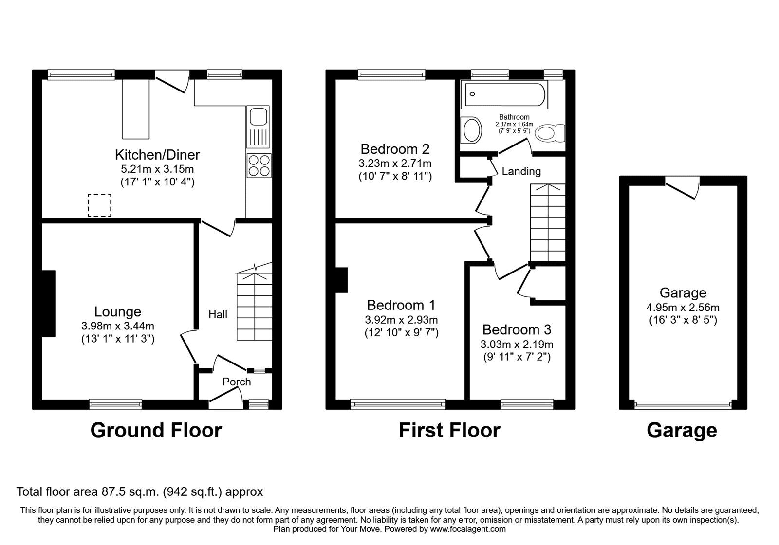 Floorplan of 3 bedroom Mid Terrace House for sale, Rosemellin, Camborne, Cornwall, TR14
