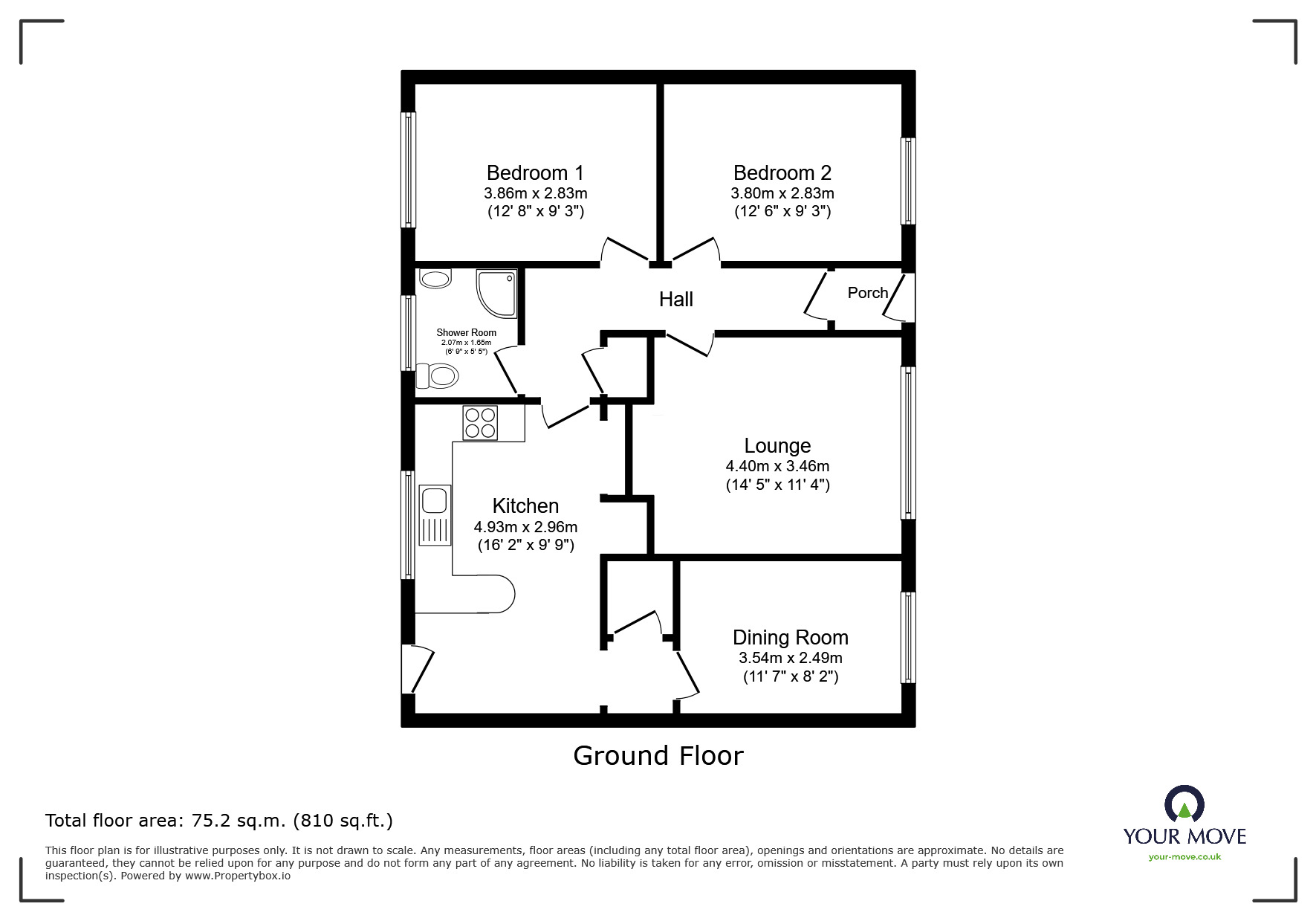Floorplan of 3 bedroom Semi Detached Bungalow for sale, Tresithney Road, Carharrack, Cornwall, TR16