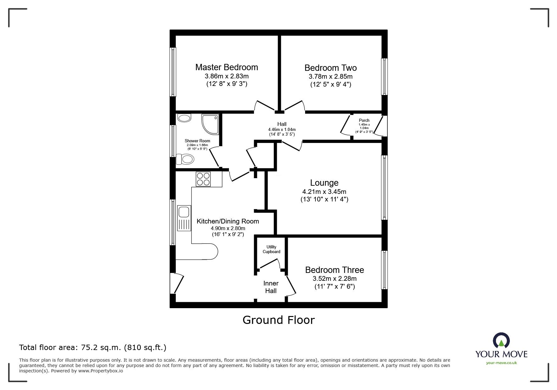 Floorplan of 3 bedroom Semi Detached Bungalow for sale, Tresithney Road, Carharrack, Cornwall, TR16