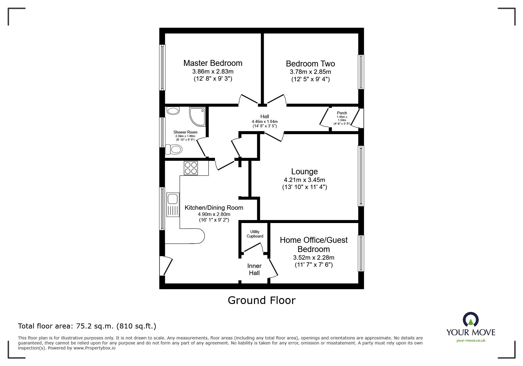 Floorplan of 2 bedroom Semi Detached Bungalow for sale, Tresithney Road, Carharrack, Cornwall, TR16
