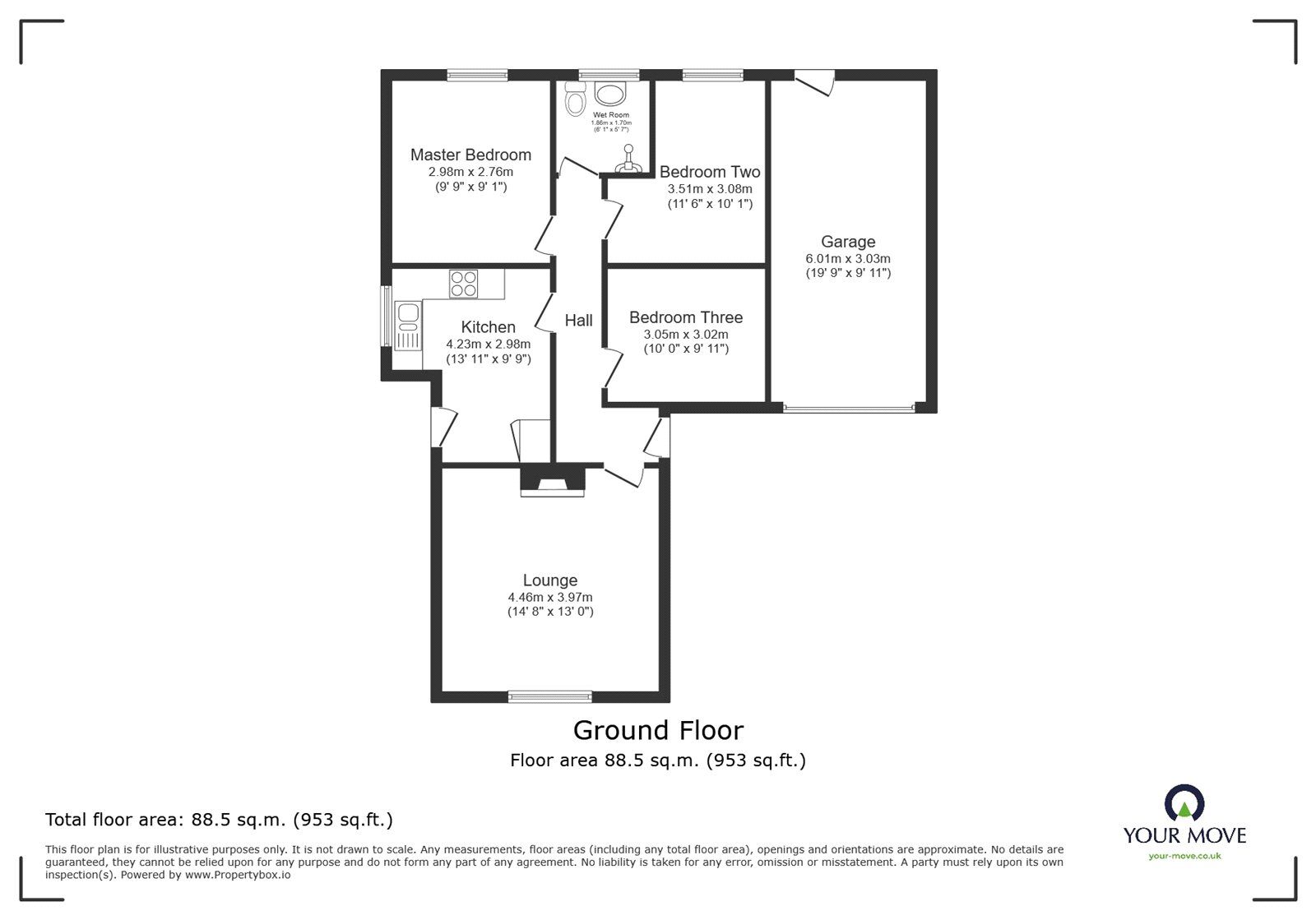 Floorplan of 3 bedroom Link Detached Bungalow for sale, Sunnyside Parc, Illogan, Cornwall, TR15