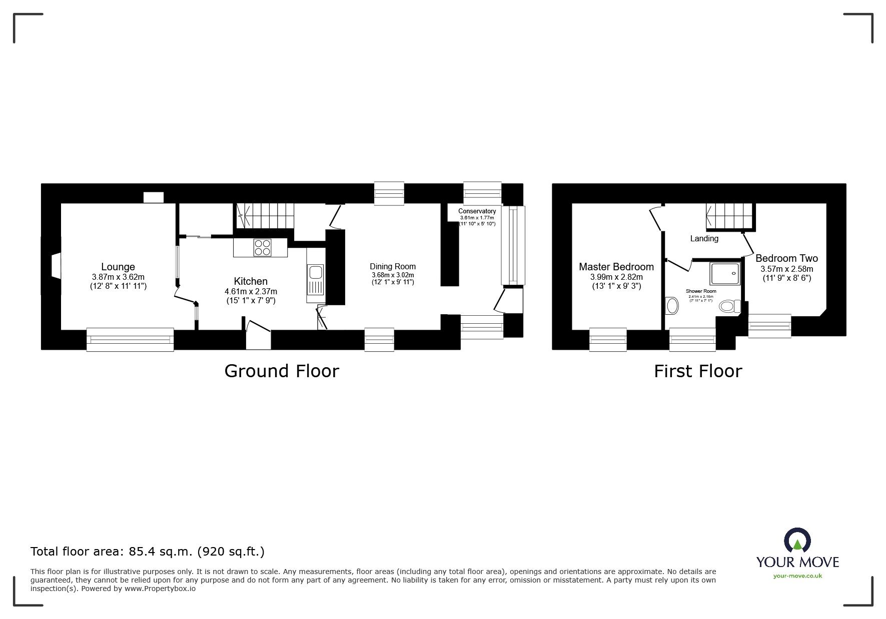 Floorplan of 2 bedroom End Terrace House for sale, Lower Pengegon, Pengegon, Cornwall, TR14