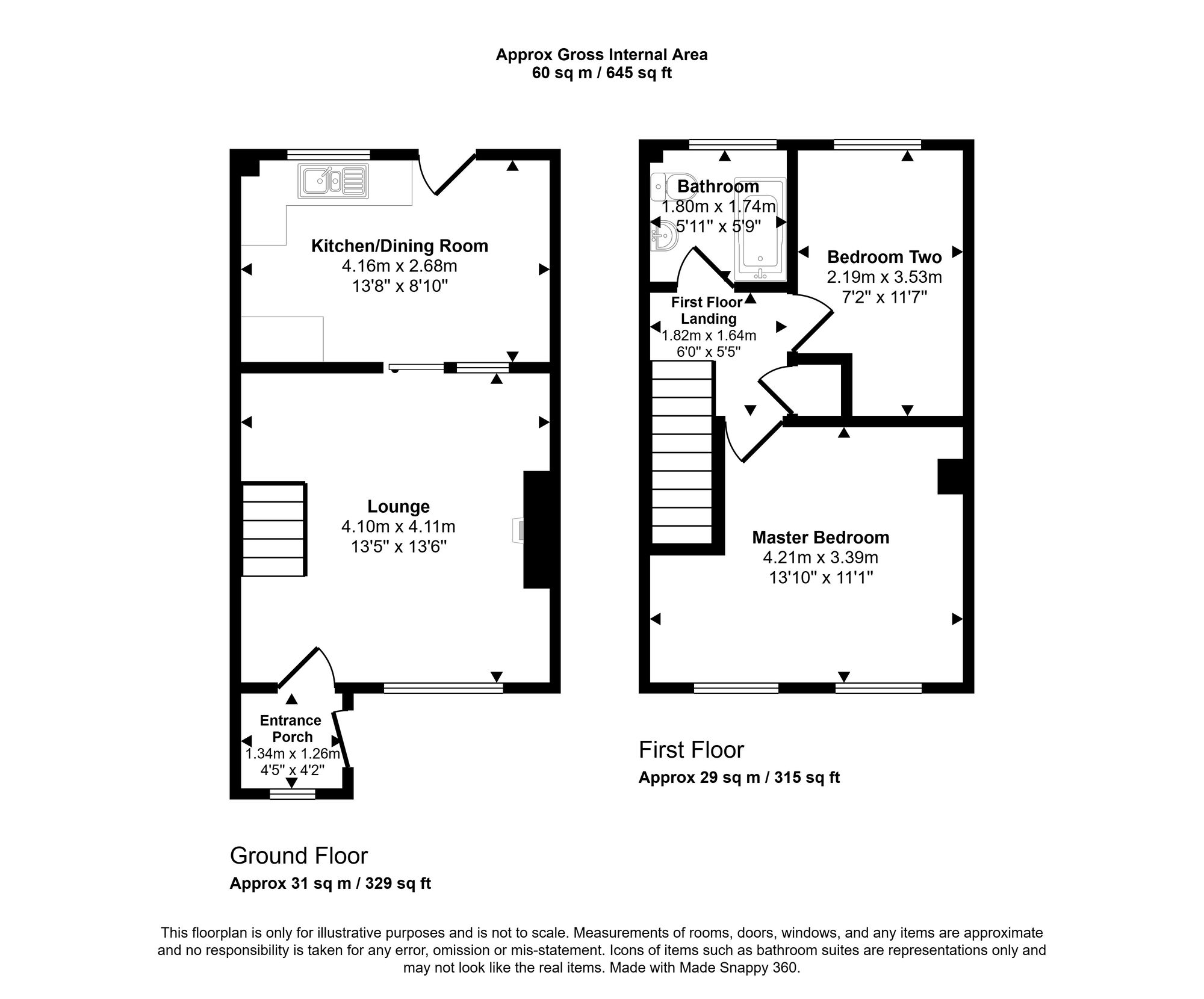 Floorplan of 2 bedroom Mid Terrace House for sale, Polwheal Road, Tolvaddon, Cornwall, TR14
