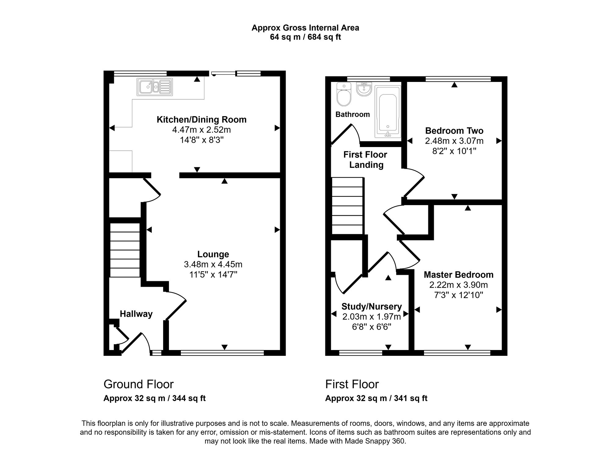 Floorplan of 2 bedroom Mid Terrace House for sale, Roskear Parc, Tuckingmill, Cornwall, TR14
