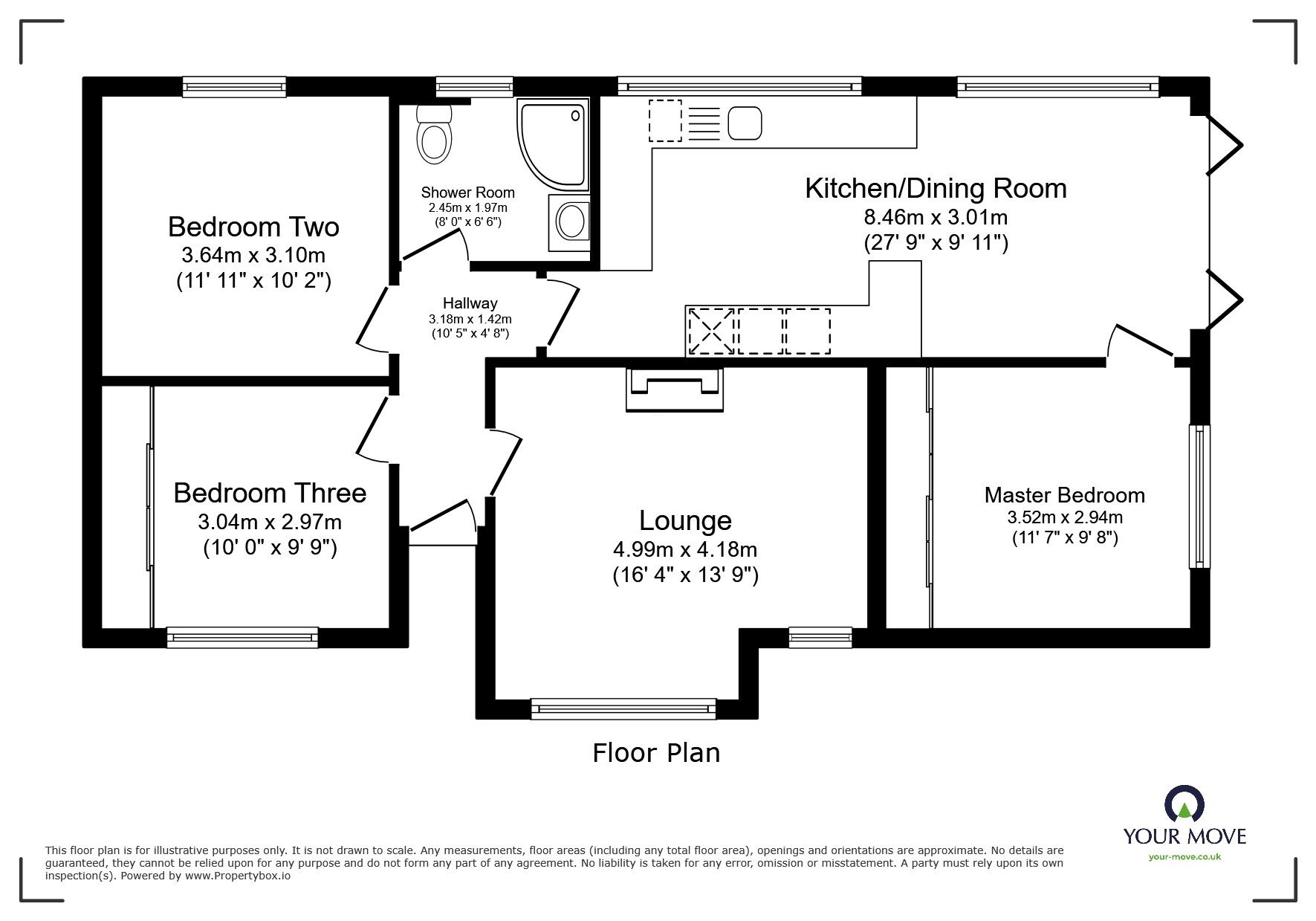 Floorplan of 3 bedroom Detached Bungalow for sale, Tregurthen Road, Camborne, Cornwall, TR14