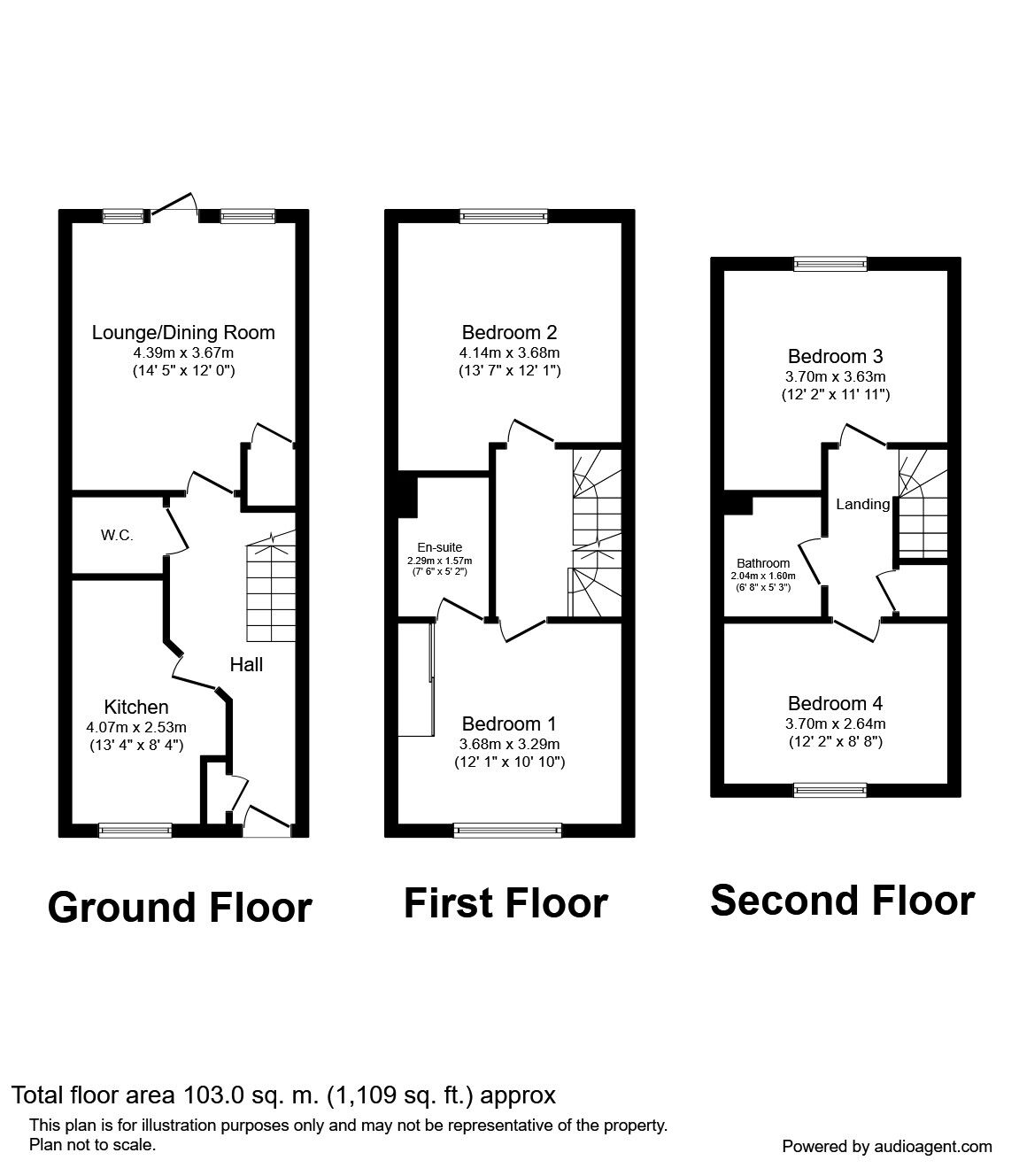 Floorplan of 4 bedroom Mid Terrace House to rent, Pewter Court, Canterbury, Kent, CT1