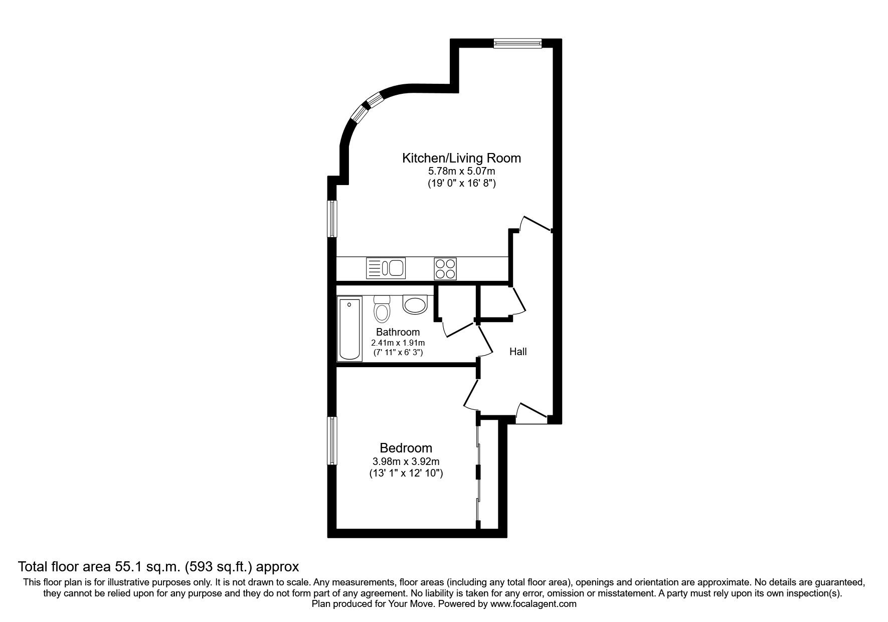 Floorplan of 1 bedroom  Flat to rent, Riding Gate Place Watling Street, Canterbury, Kent, CT1