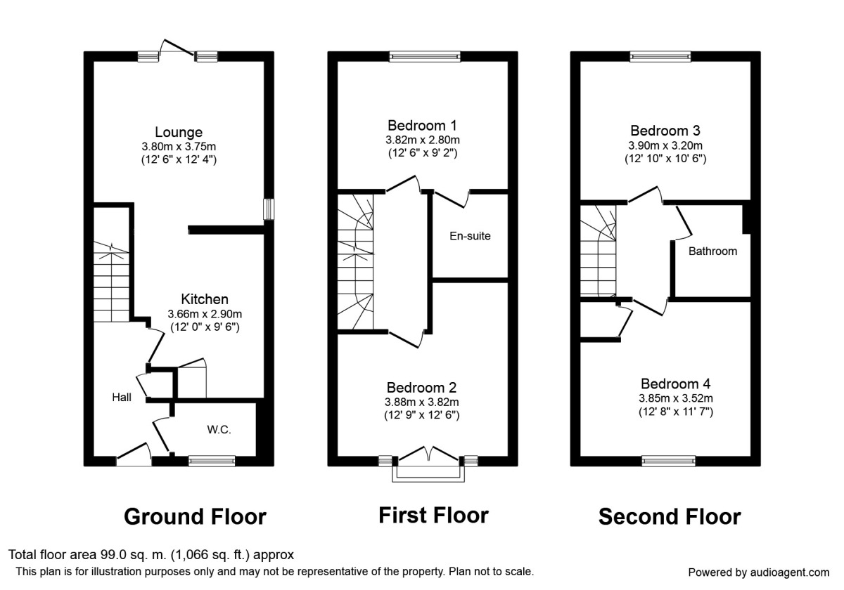Floorplan of 4 bedroom Mid Terrace House to rent, Ambleside Place, Canterbury, Kent, CT2