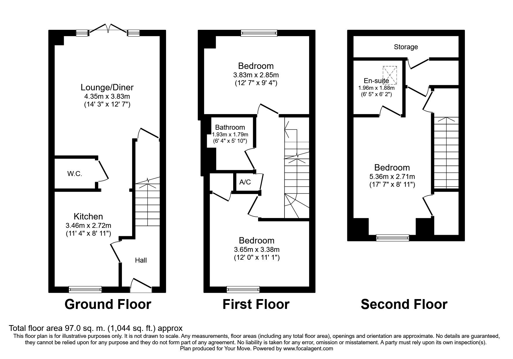 Floorplan of 3 bedroom Mid Terrace House to rent, Wincheap, Canterbury, Kent, CT1