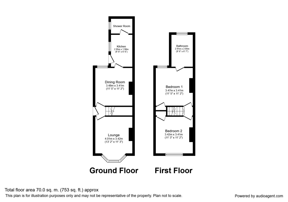 Floorplan of 2 bedroom Mid Terrace House to rent, St. Peters Grove, Canterbury, Kent, CT1