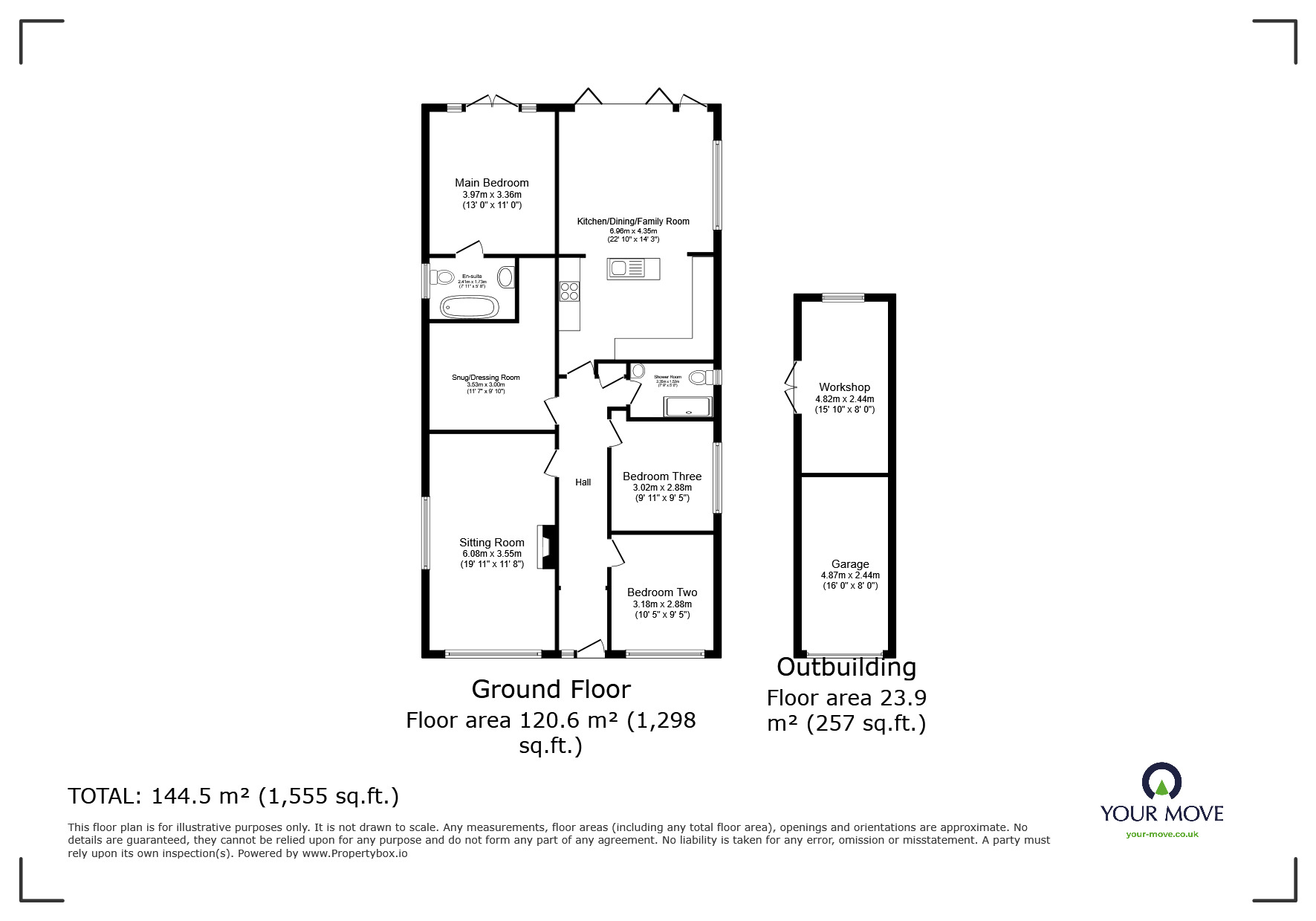 Floorplan of 3 bedroom Detached Bungalow for sale, Railway Hill, Barham, Canterbury, CT4