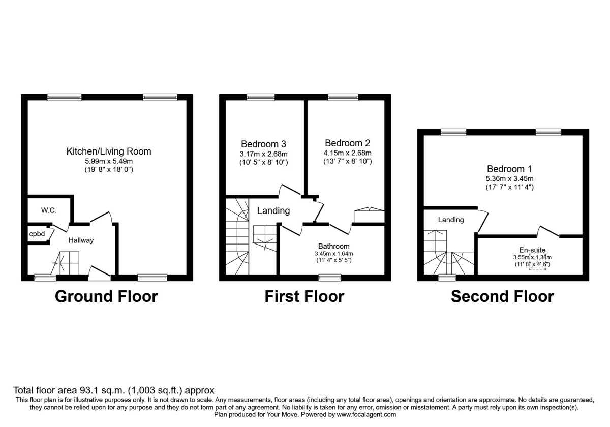Floorplan of 3 bedroom End Terrace House to rent, Stour Street, Canterbury, Kent, CT1