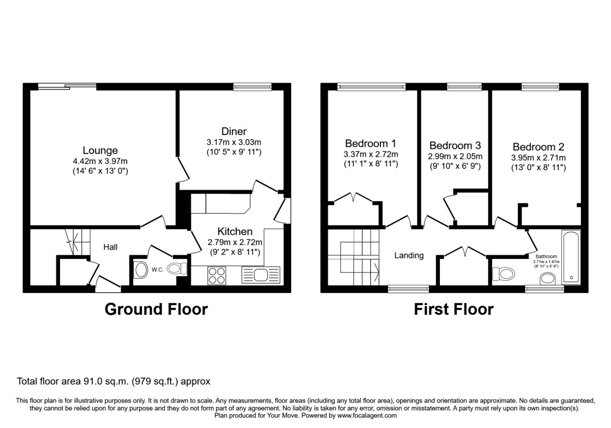 Floorplan of 3 bedroom Mid Terrace House to rent, Gore Mews, Canterbury, Kent, CT1