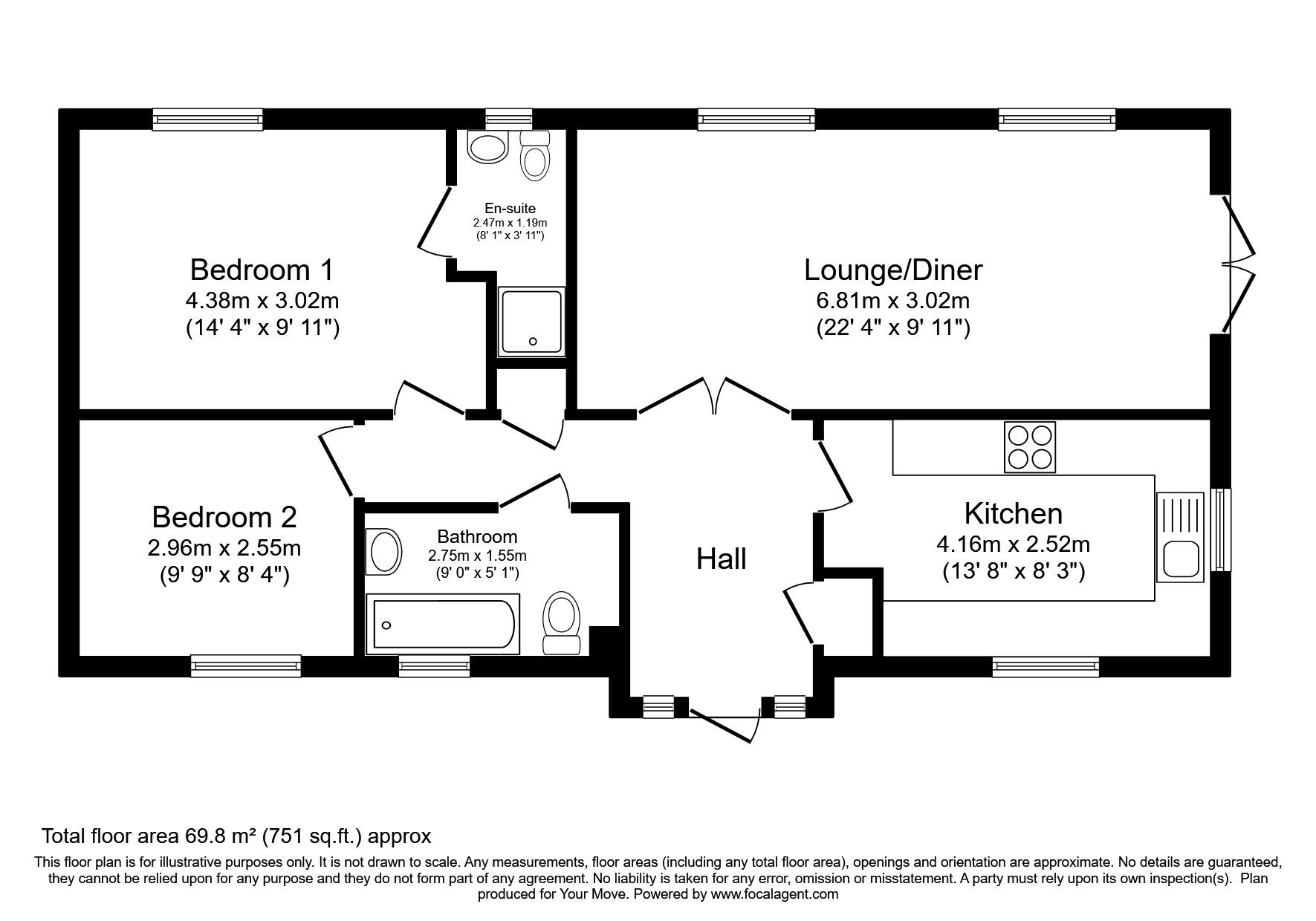 Floorplan of 2 bedroom Detached Bungalow for sale, Holness Road, Ash, Kent, CT3