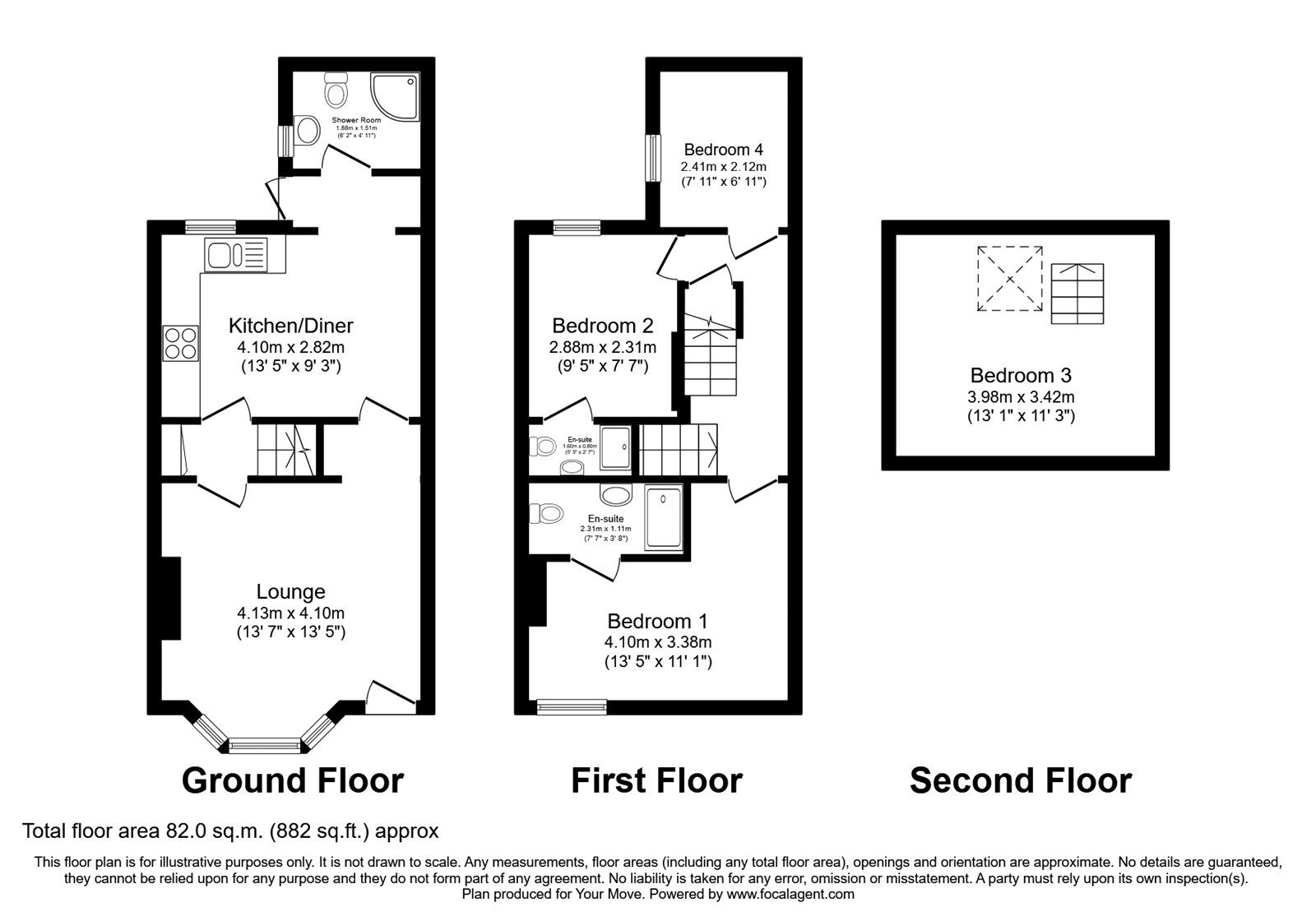 Floorplan of 3 bedroom Mid Terrace House to rent, Wincheap, Canterbury, Kent, CT1