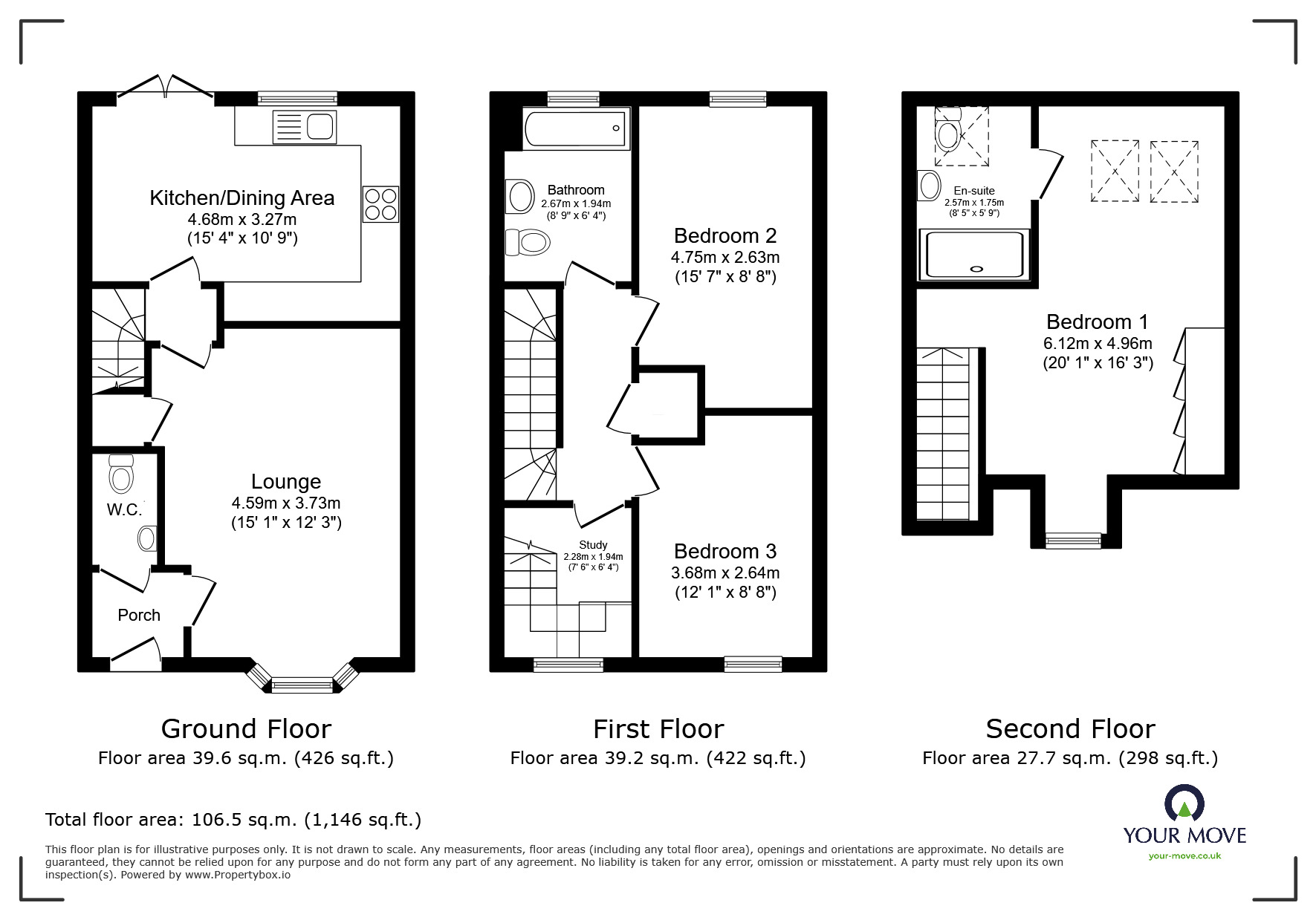 Floorplan of 3 bedroom Mid Terrace House for sale, Fox Lane, Sturry, Kent, CT2