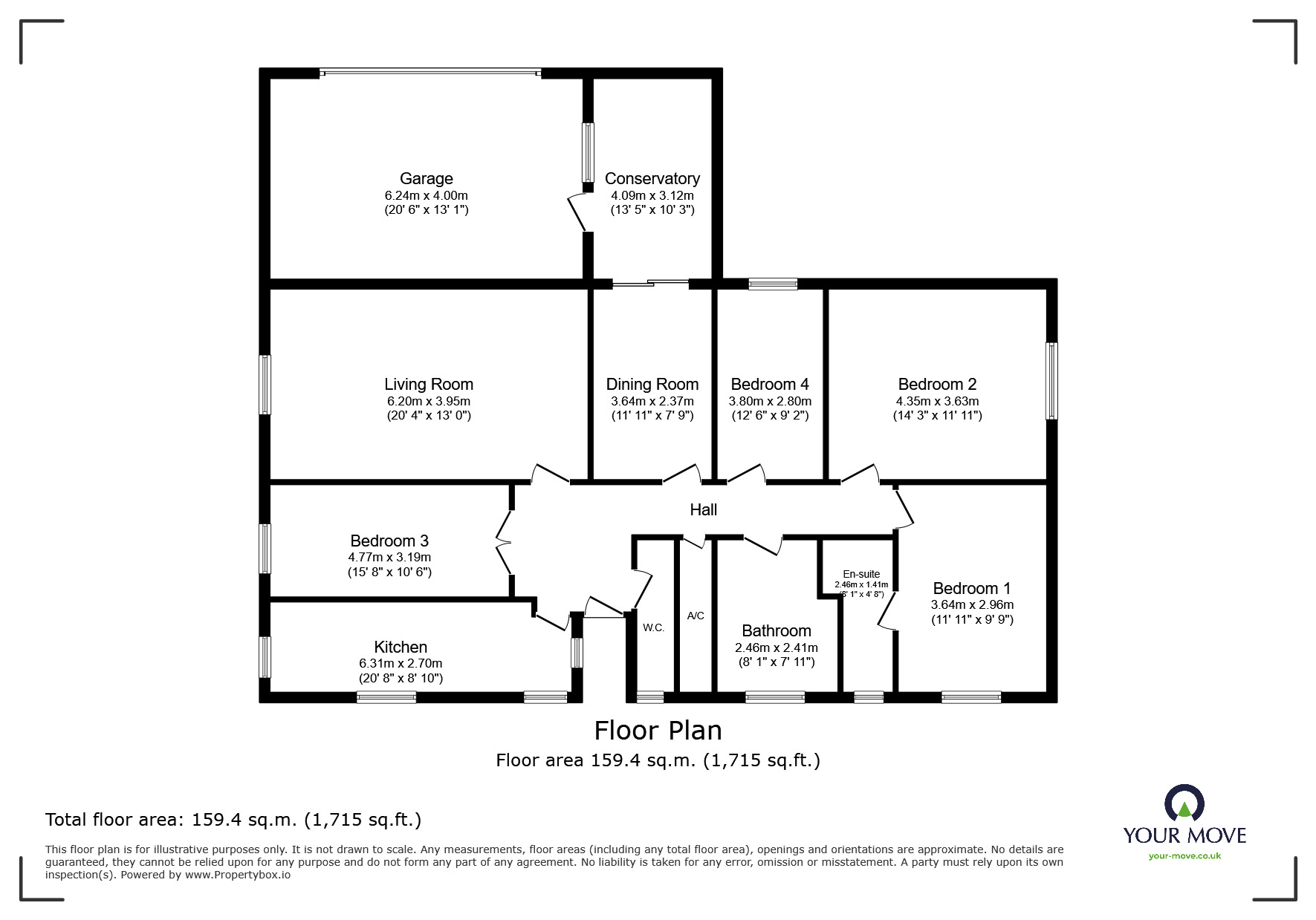 Floorplan of 4 bedroom Detached Bungalow for sale, White Hill Close, Lower Hardres, Kent, CT4